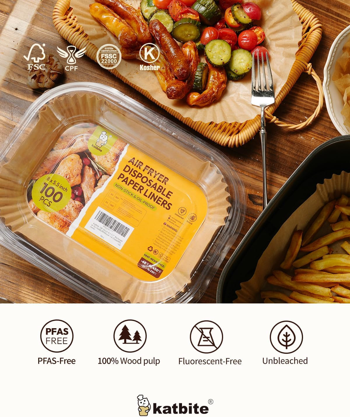 Air Fryer Liners Disposable - 100PCS, 8X5.5'' Rectangle Liners for Air Fryer Basket, Thick Air Fryer Parchment Paper Liners for Ninja Dual Airfryer Accessories, DZ201, DZ401, FG551