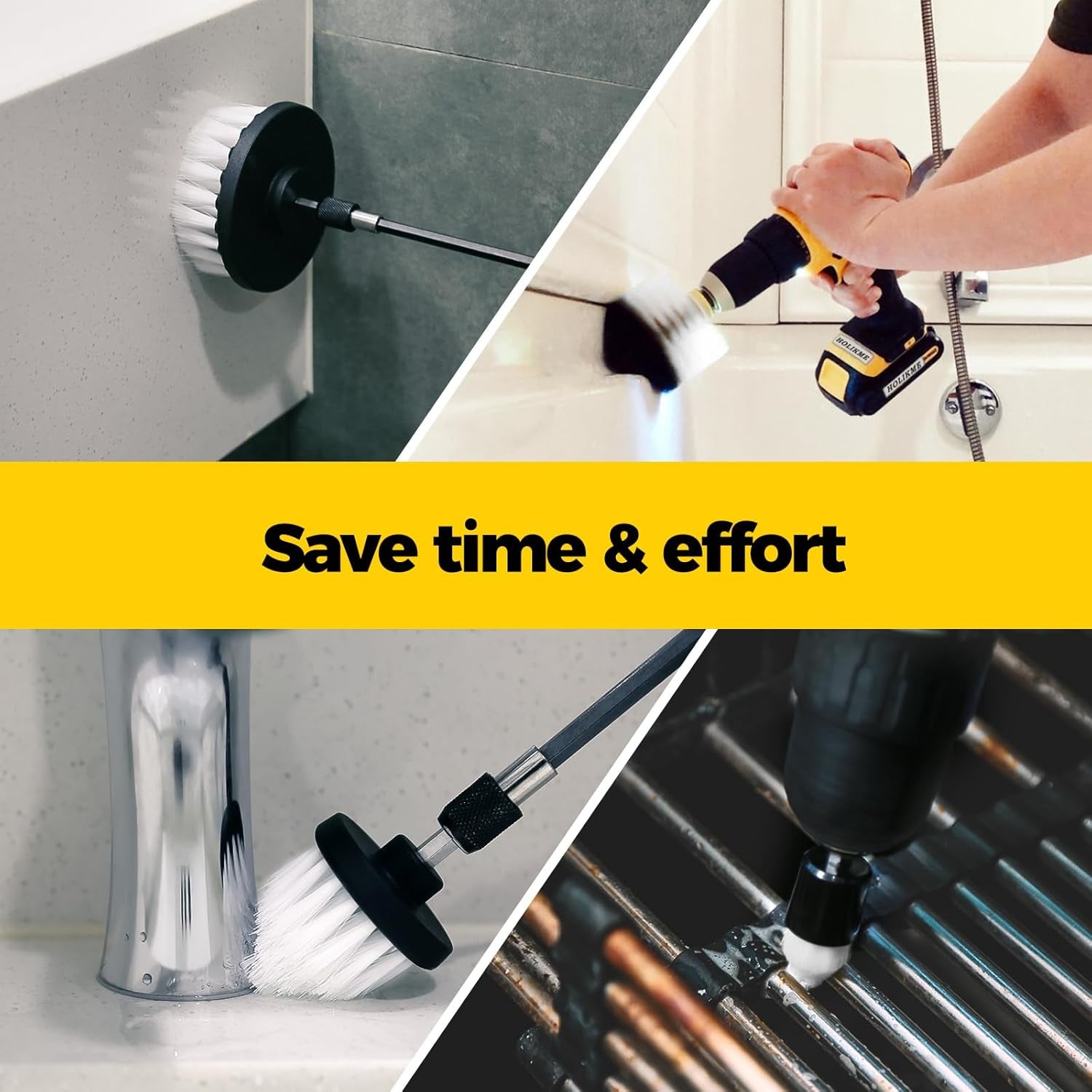 7Pack Drill Brush Attachment Set-Car Interior Detailing Kit,Power Scrubber Brush Extended Long Attachment for Bathroom, Car,Shower,Carpet,Boat,Kitchen,Floor and Tile,White