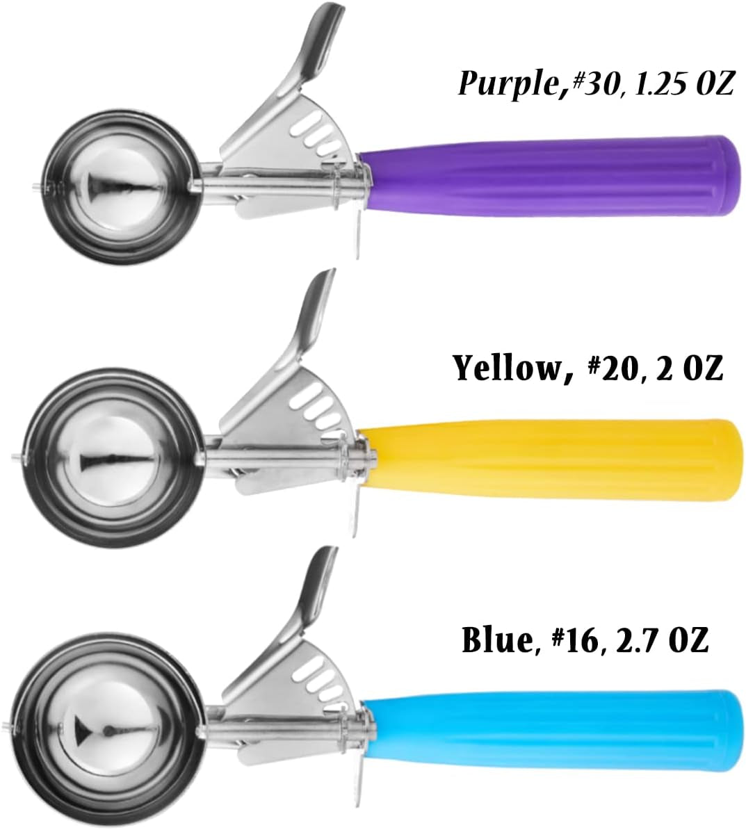 Ice Cream Scoop Set, 3 PCS Cookie Scoops, Disher, Muffin Scoops, Cupcake Scoop - #16 (2.7 Oz), #20 (2 Oz), #30 (1.25 Oz), for Cookie, Ice Cream, Muffin, Side Dish, Mashed Potatoes