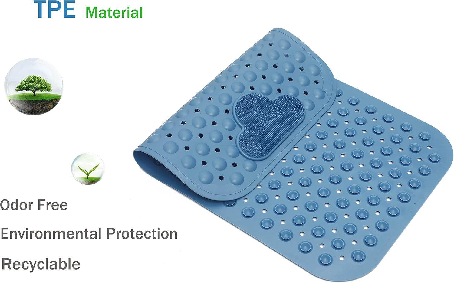 Bath Tub Mat Shower Mat Non Slip Bathtub Mats with Suction Cups Bath Mat for Tub Bathroom Mats 28" X 16" Machine Washable (Blue)