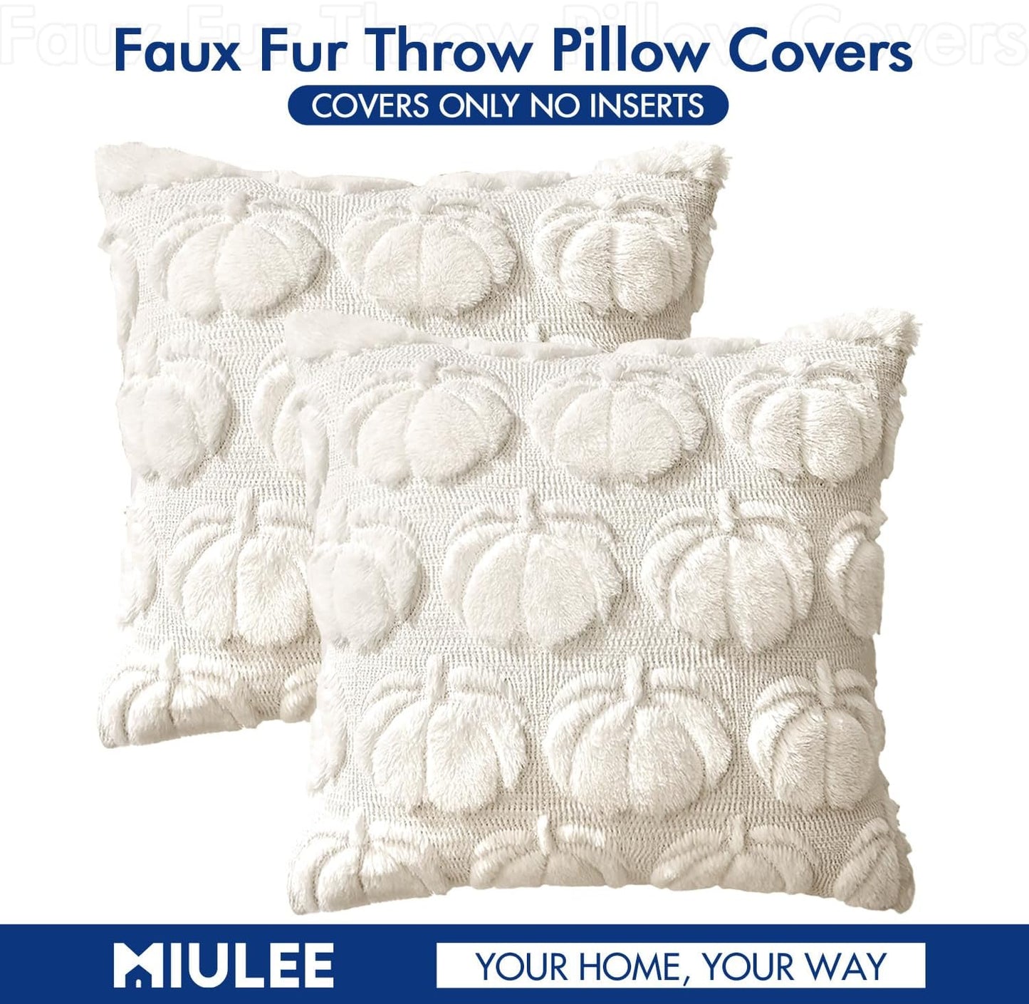 Fall Throw Pillow Covers 18X18 Set of 2 Autumn Decorations Beige Pumpkin Accent Pillowcase for Sofa Couch Porch Bed Living Room Soft Plush Faux Fur Halloween Farmhouse Home Decor