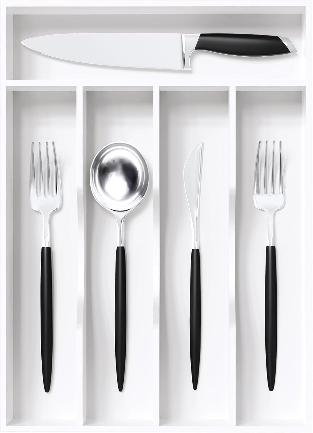 White Silverware Organizer 10 in Utensil Organizer Silverware Tray for Drawer Cutlery Flatware Organizer for Kitchen Bamboo Wood