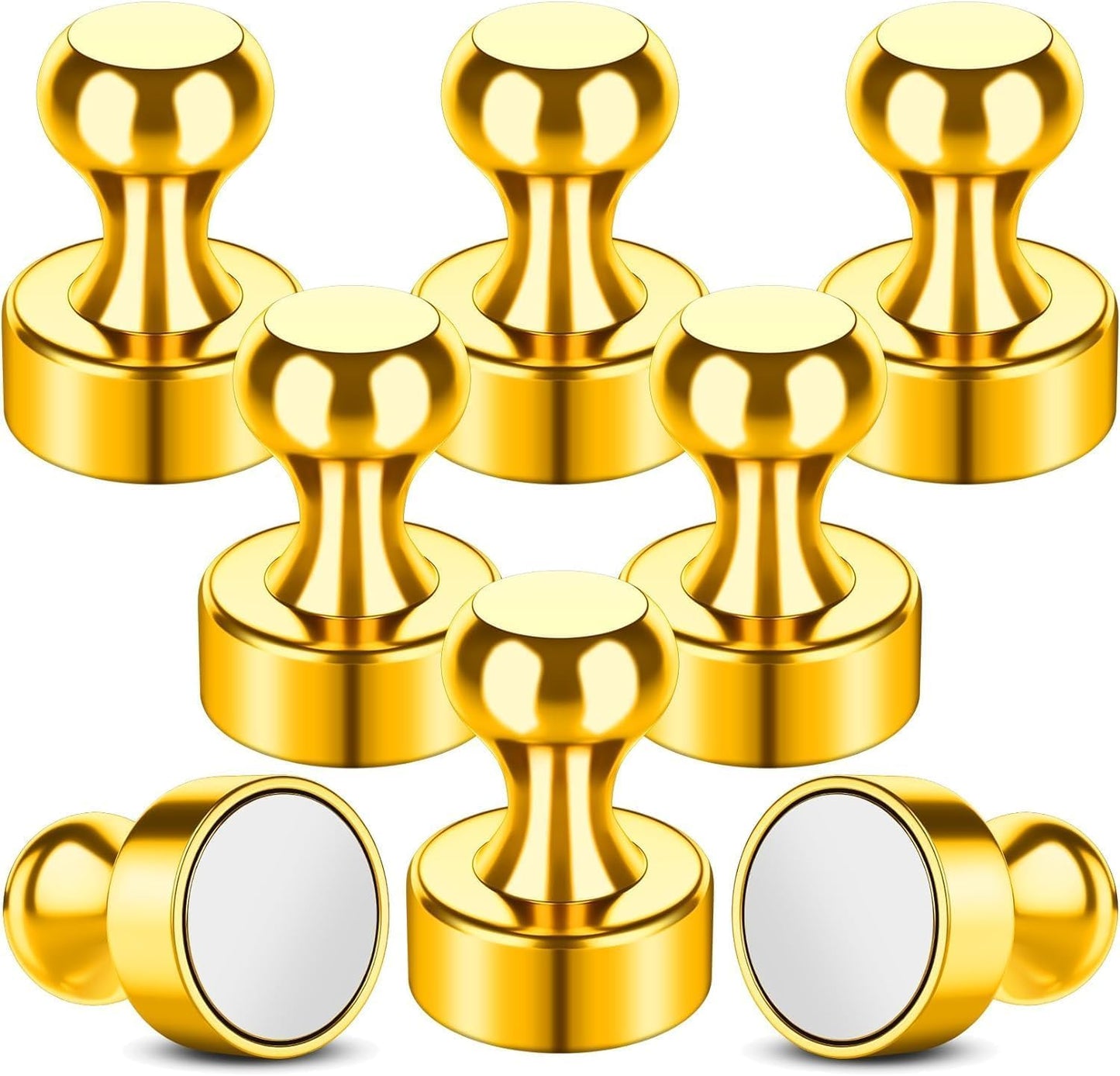 8 Pack Magnetic Push Pins, Gold Fridge Magnets for Whiteboard, Whiteboard Magnets Refrigerator Magnets, Small and Strong Push Pin Magnet for Office, School, Locker, and Map Magnet