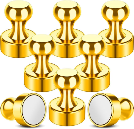 8 Pack Magnetic Push Pins, Gold Fridge Magnets for Whiteboard, Whiteboard Magnets Refrigerator Magnets, Small and Strong Push Pin Magnet for Office, School, Locker, and Map Magnet