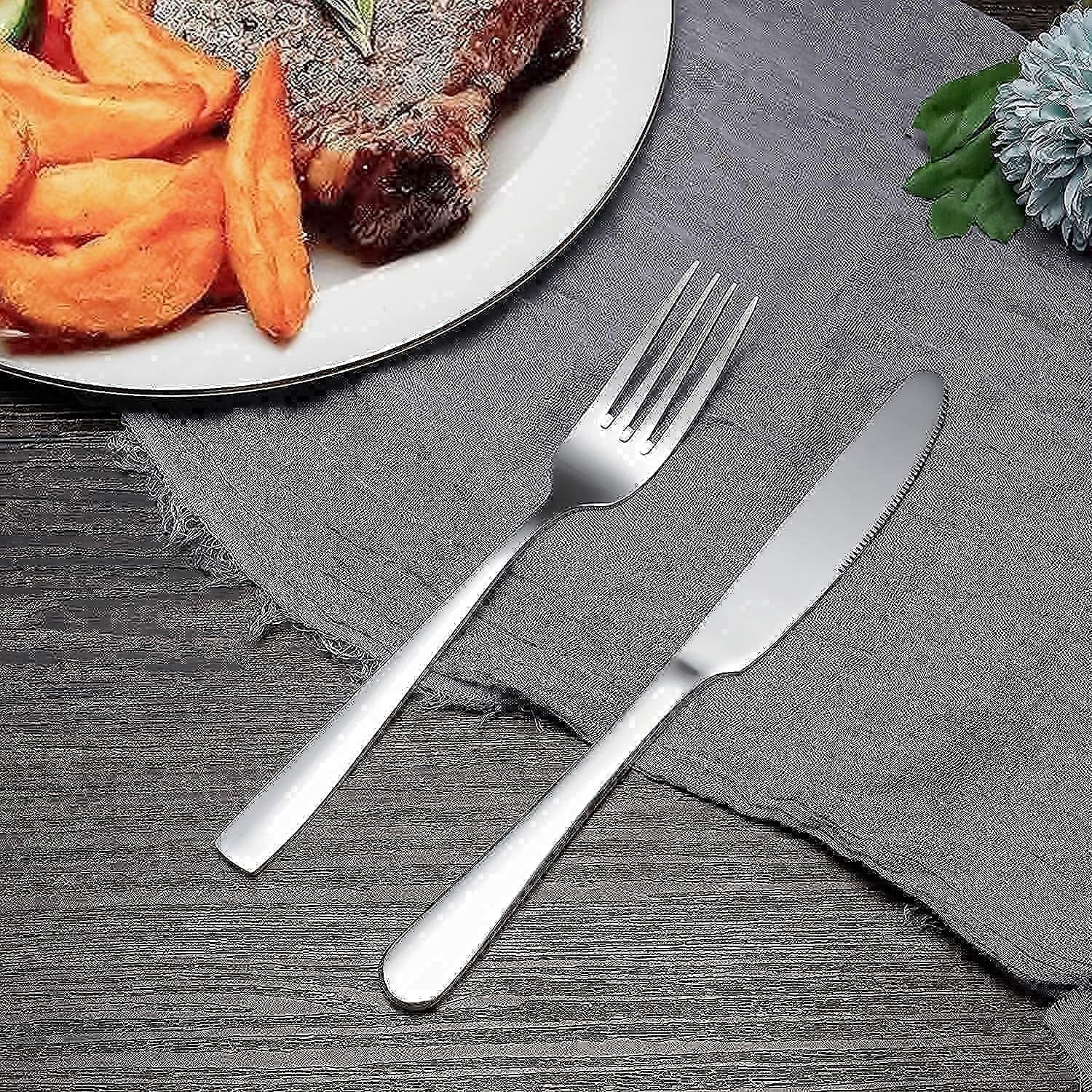 Dinner Forks and Teaspoons Bundle,16 Pcs 8" Food Grade Stainless Steel Silverware Forks & 16 Pcs 6.7" Stainless Steel Spoons,Mirror Finish & Dishwasher Safe,Use for Home,Kitchen or Restaurant