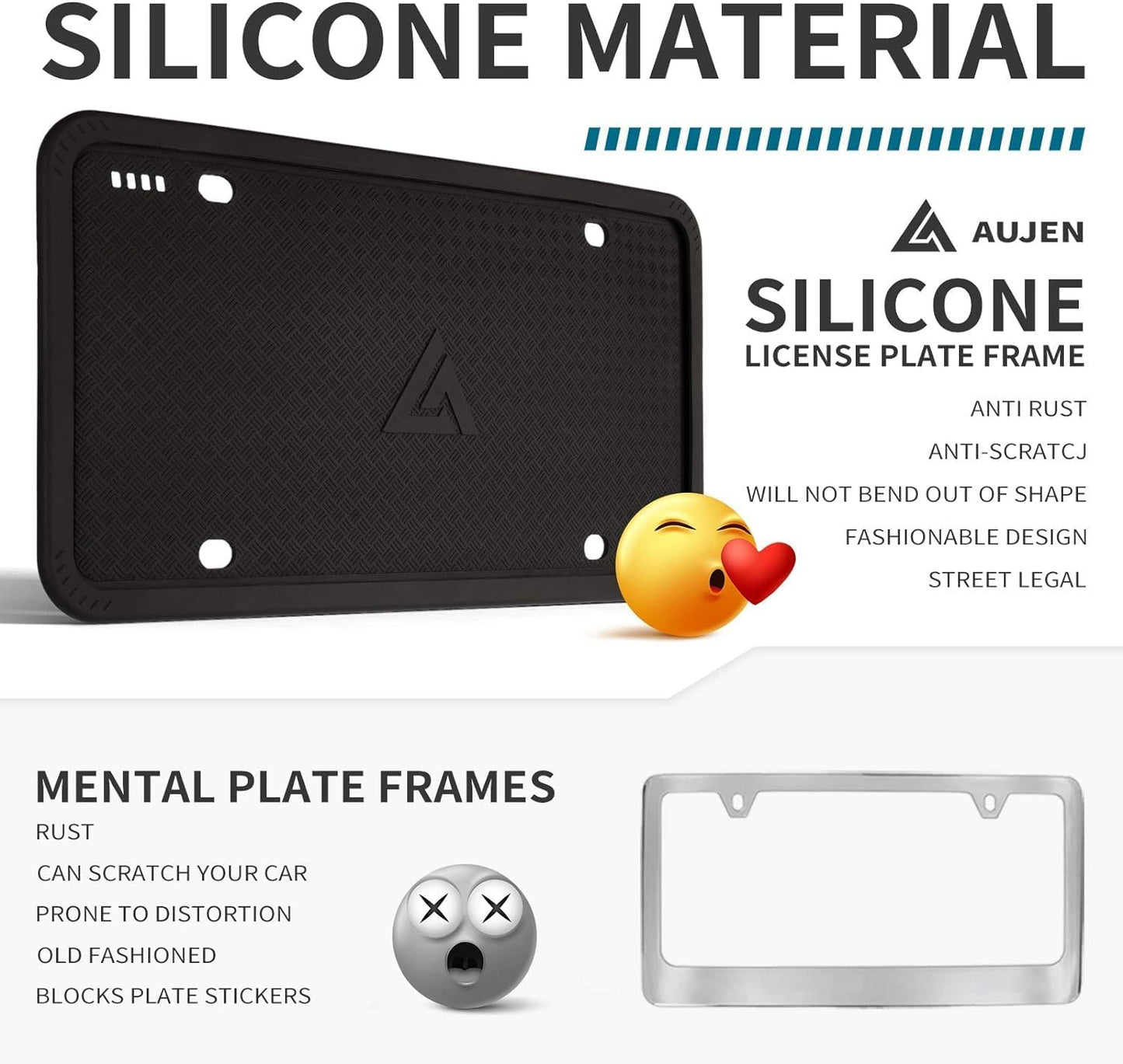 Silicone License Plate Frames Black, 1 Pack Car License Plate Frame, Universal US Car Black License Plate Holders Brackets Rust-Proof, Rattle-Proof, Weather-Proof Car Accessories(Black)