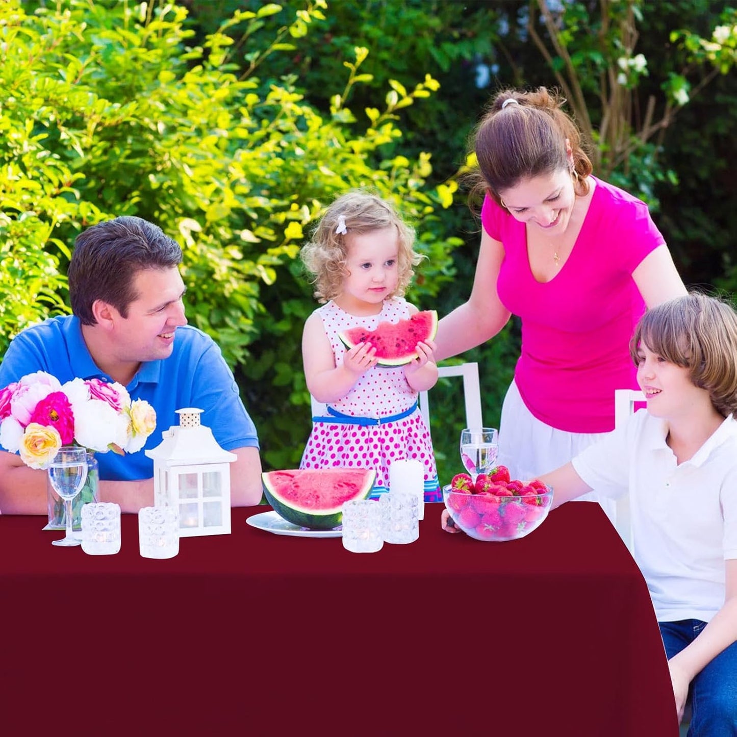 2PCS Burgundy Plastic Tablecloths 54 X 108 Inch, Disposable Table Cloths Rectangle Party Table Covers