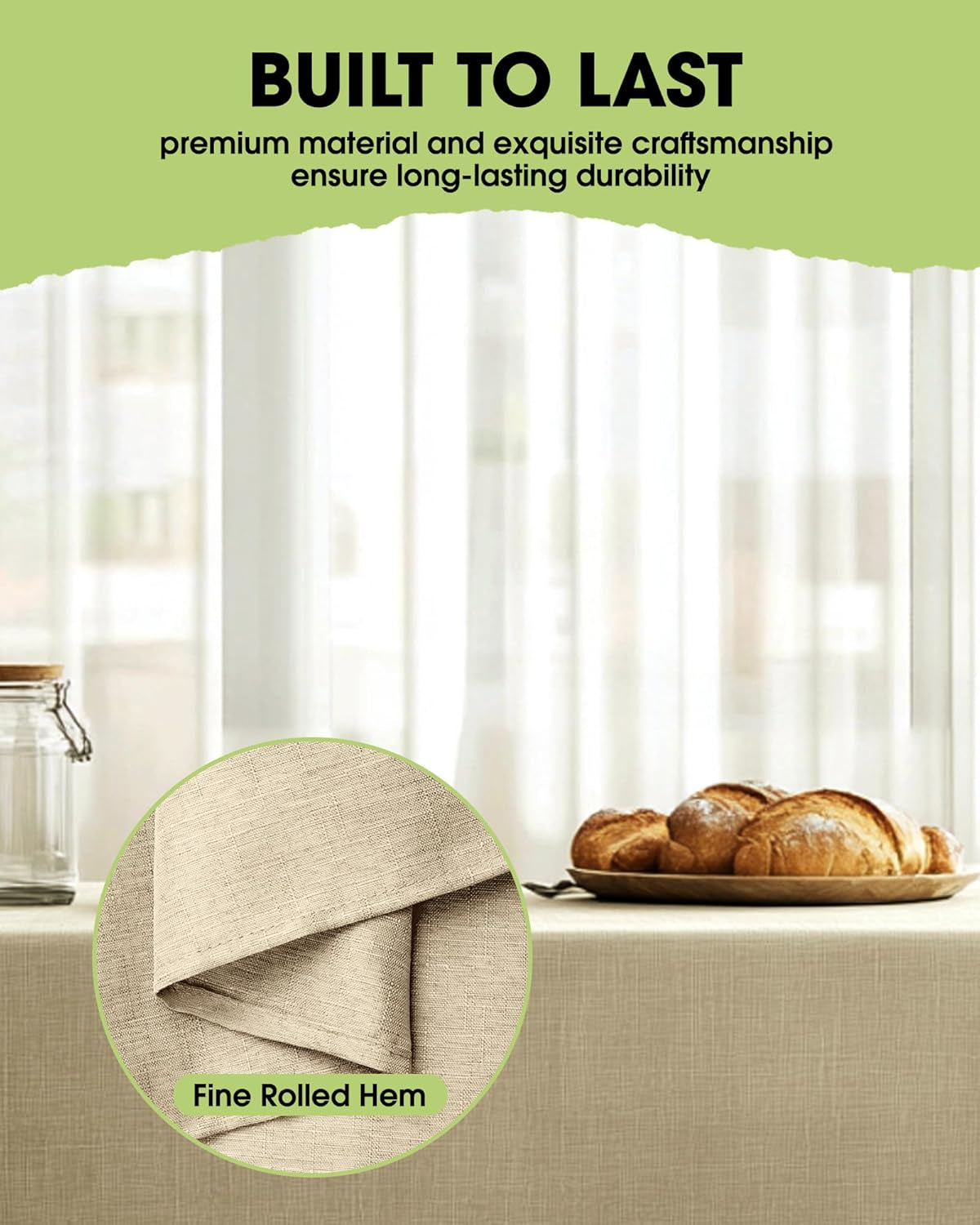 Rectangle Linen Tablecloth Waterproof & Stain Resistant, Wrinkle-Free Table Cloth Adds Elegance and Protection, Ideal for Dining, Party, Wedding and Outdoor, 52 X 70 Inch, Beige