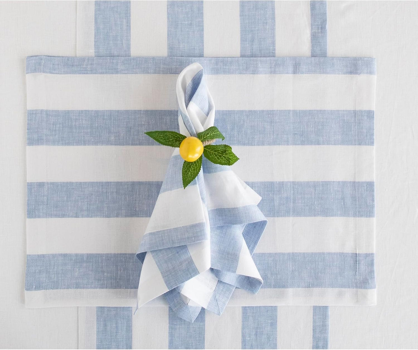 Linen Table Runner 36 Inches - Cabana Stripe 100% Pure Linen Sky Blue and White Table Runner 14 X 36 Inch Ideal for Dresser and Coffee Tables - Summer