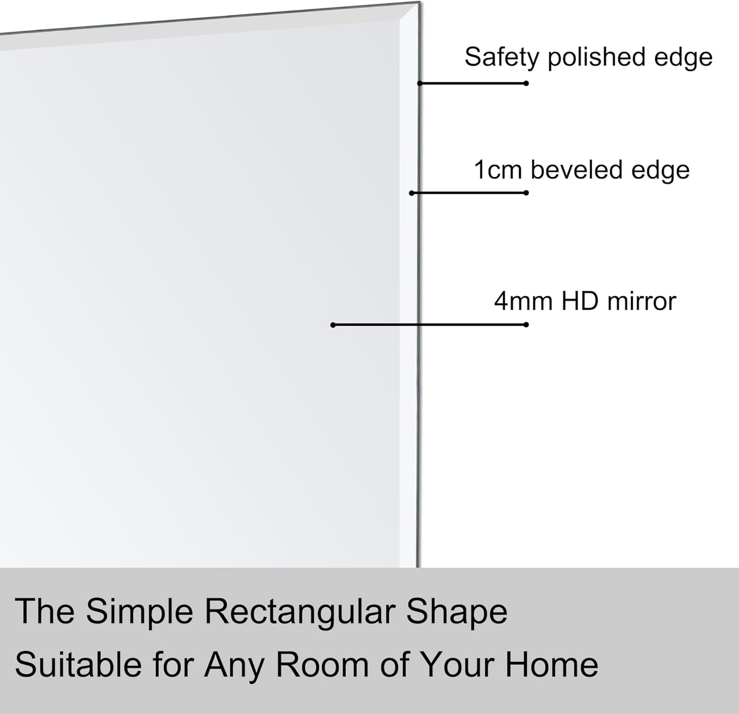 Rectangle Wall Mirror Frameless Bathroom Mirror 16” X 24" Beveled Edge Mirror for Vanity and Entryway