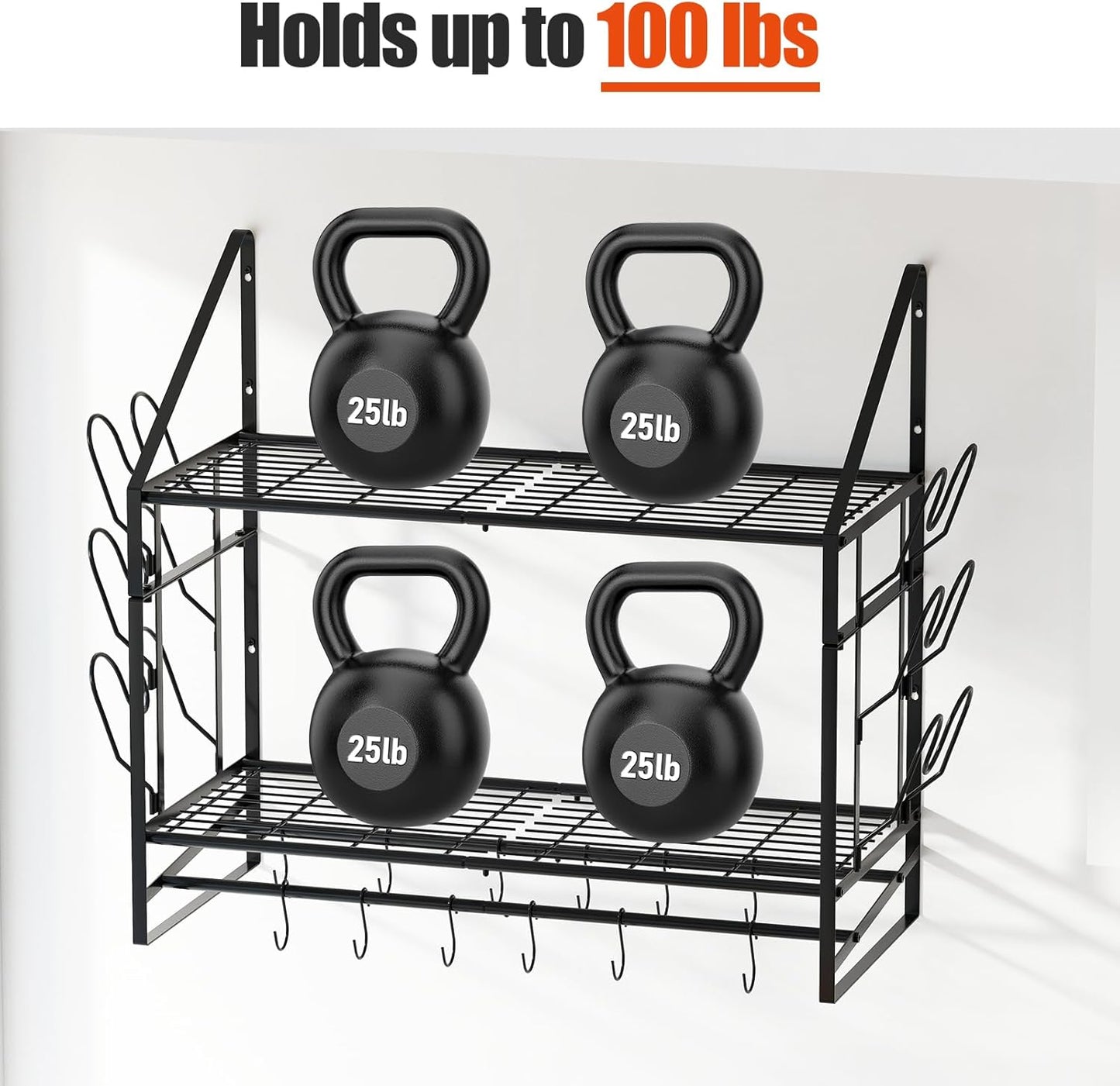 Pot Rack Wall Mounted - Double Layer Hanging Pot and Pan Rack for Kitchen with 12 Hooks as Pot and Pan Organizer, Includes 6 Lid Holders for Pot Hanger Storage, Length 33.46", Spacing 13.39"