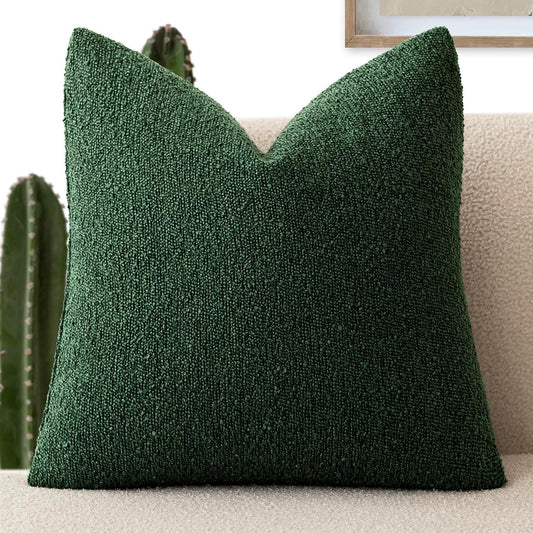 Decorative Textured Boucle Throw Pillow Covers Accent Solid Pillow Cases Neutral Soft Cozy Couch Cushion Case for Chair Sofa Bedroom Living Room Home Decor 16X16 Inch,1Pc,Pine Green