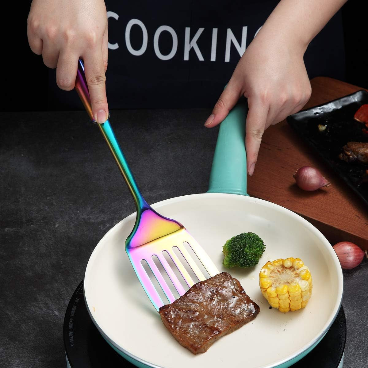 Professional Rainbow Slotted Turner - Stainless Steel BBQ Spatula