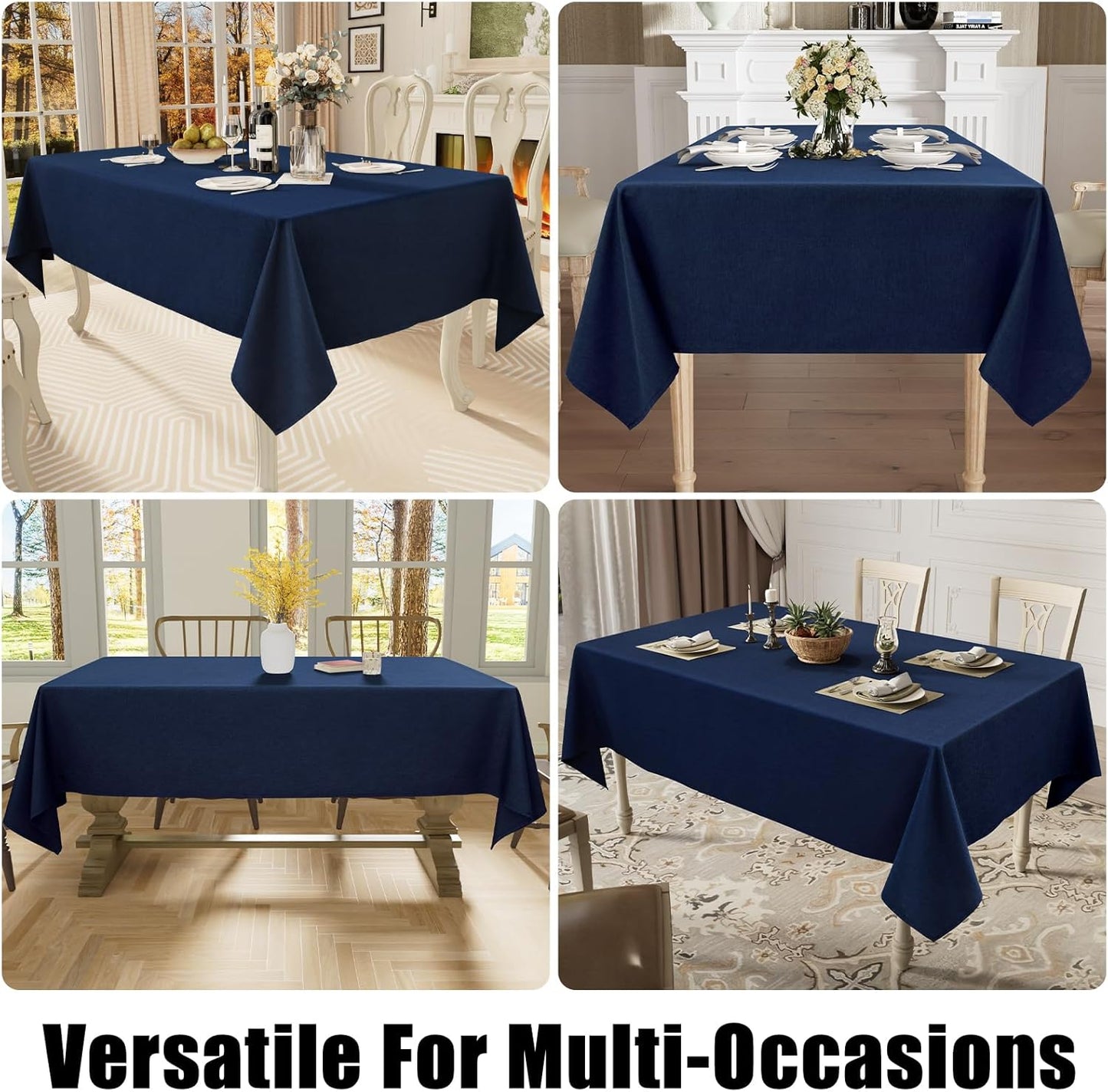 Rectangle Table Cloth Linen Textured, Waterproof Spillproof Anti-Wrinkle Burlap Tablecloth, Washable Decorative Fabric Table Cover for Dining, Party, Banquet, 52 X 70 Inch, Navy