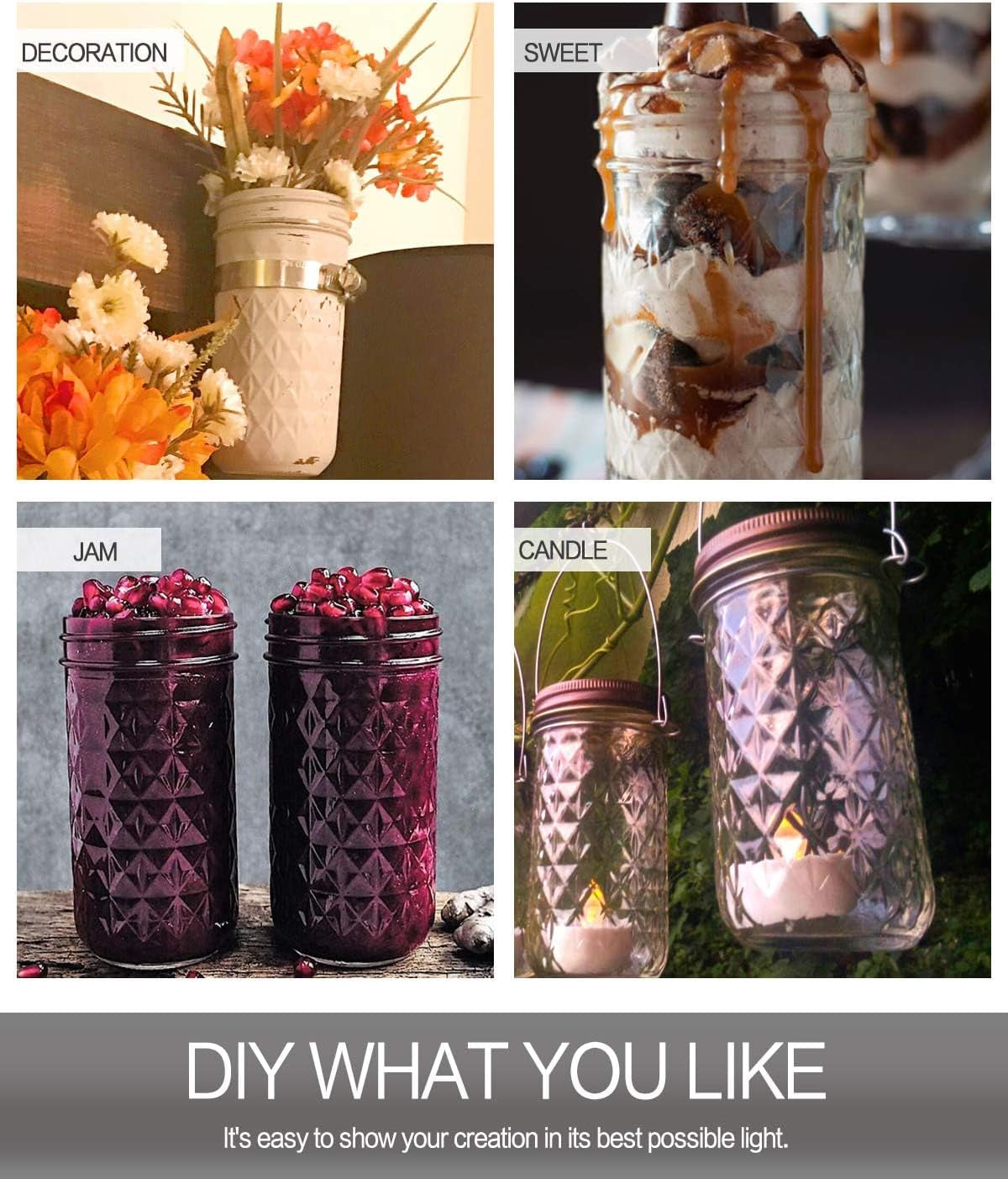 12 OZ Mason Jars - 15 Pack Canning and Jelly Jars with Regular Lids, Perfect for Jam, Honey, Wedding and Shower Favors