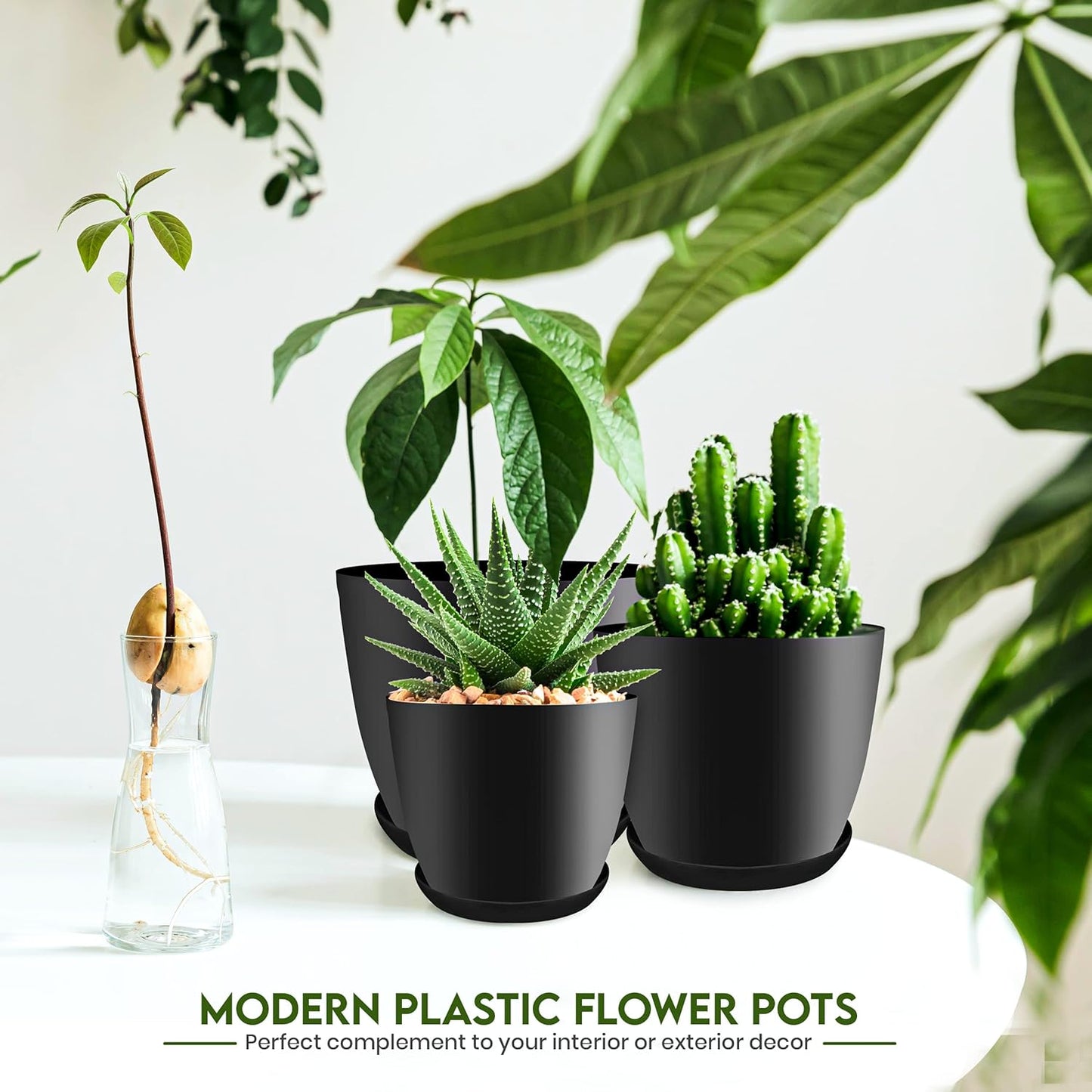 - Plant Pots Indoor with Drainage - 7/6.6/6/5.3/4.8 Inches Flower Pots for Indoor Planter - 5 Pack Plastic Planters - Ideal for Stocking Stuffers or Home Christmas Decorations - Black