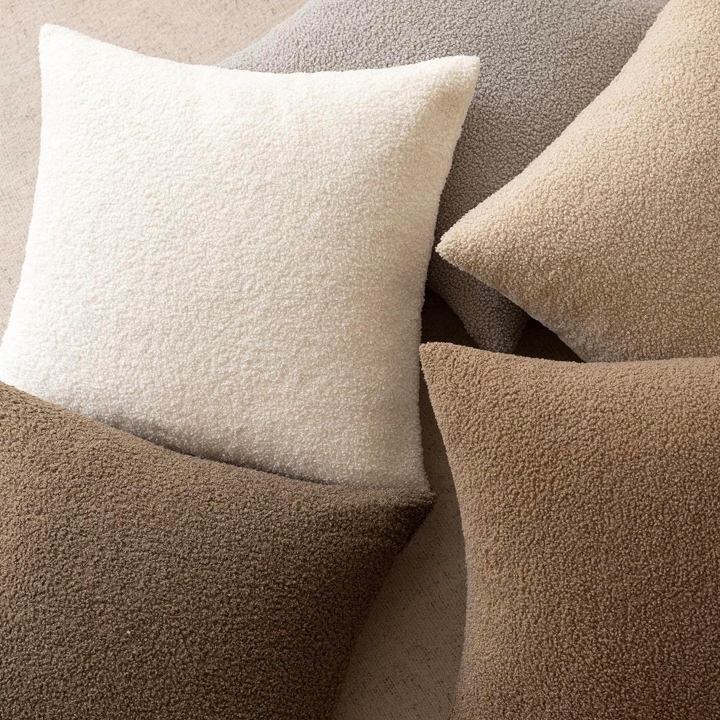 Pack of 2, Curly Faux Fur Decorative Throw Pillow Covers Soft Neutral Plush Cushion Case with Zipper Cozy Pillowcase for Home Living Room Couch Bed Sofa 16 X 16 Inch, Cream White
