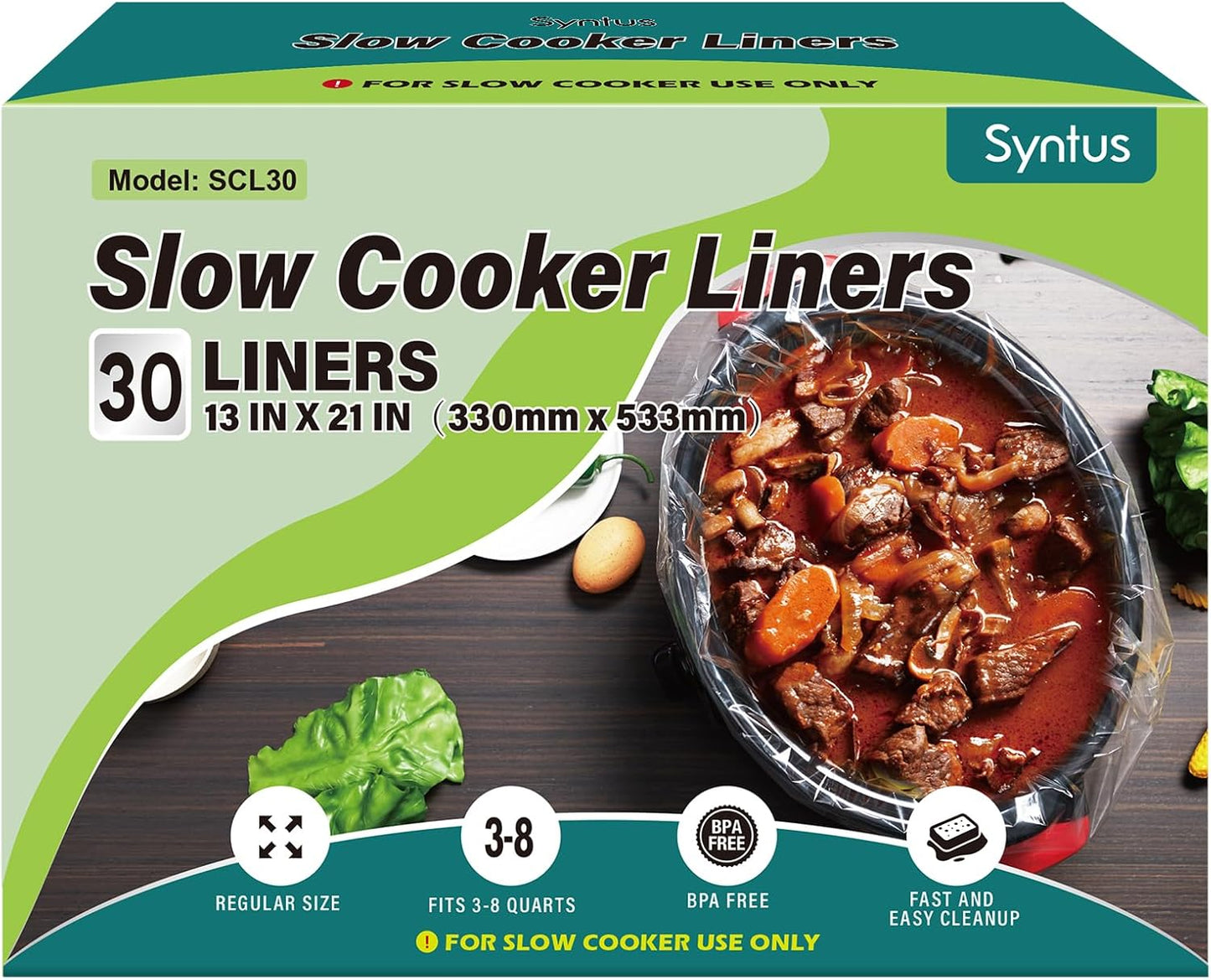 Slow Cooker Liners, 30 Count Cooking Bags Large Size Disposable Pot Liners Plastic Bags, Fit 3QT to 8QT for Slow Cooker Cooking Trays, 13"X 21", 30 Liners