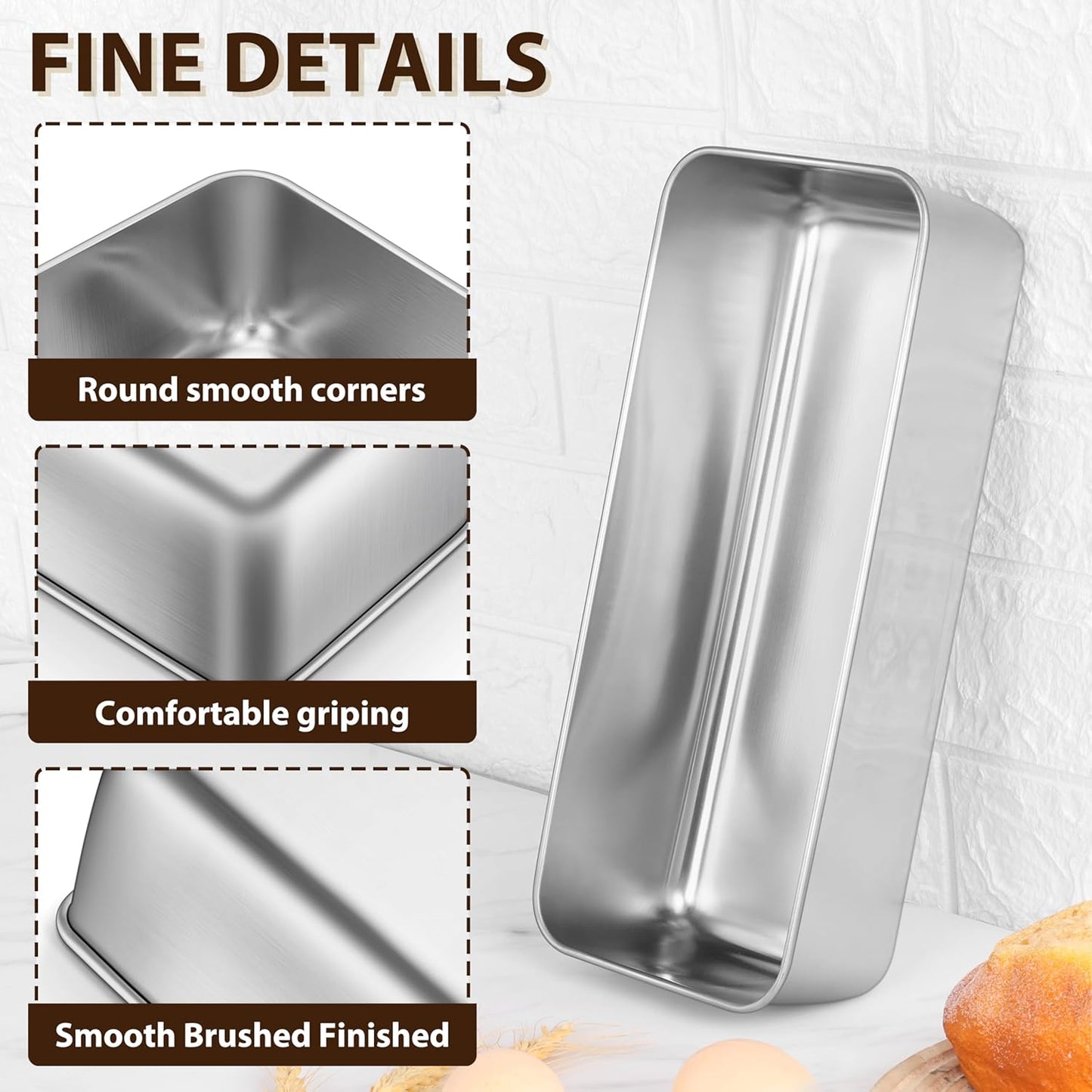 Loaf Pans for Baking Bread, 12 X 5 Inch Large Stainless Steel Bread Loaf Pan Tins for Homemade Meatloaf Cake Brownies, Healthy & Sturdy, Oven & Dishwasher Safe, 2Pcs