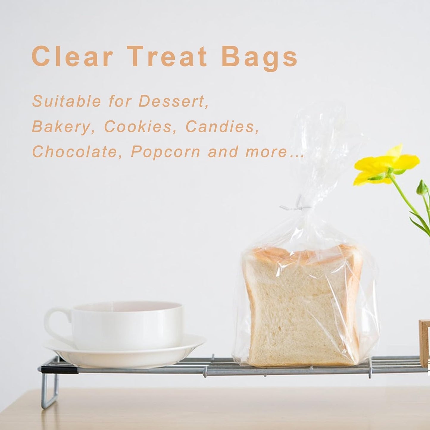 Cello Cellophane Treat Bags, 200 Pcs 4X6 Inches Clear Cellophane Bags with 200 Twist Ties for Gift Wrapping,Packaging Candies,Dessert,Bakery,Party Favors