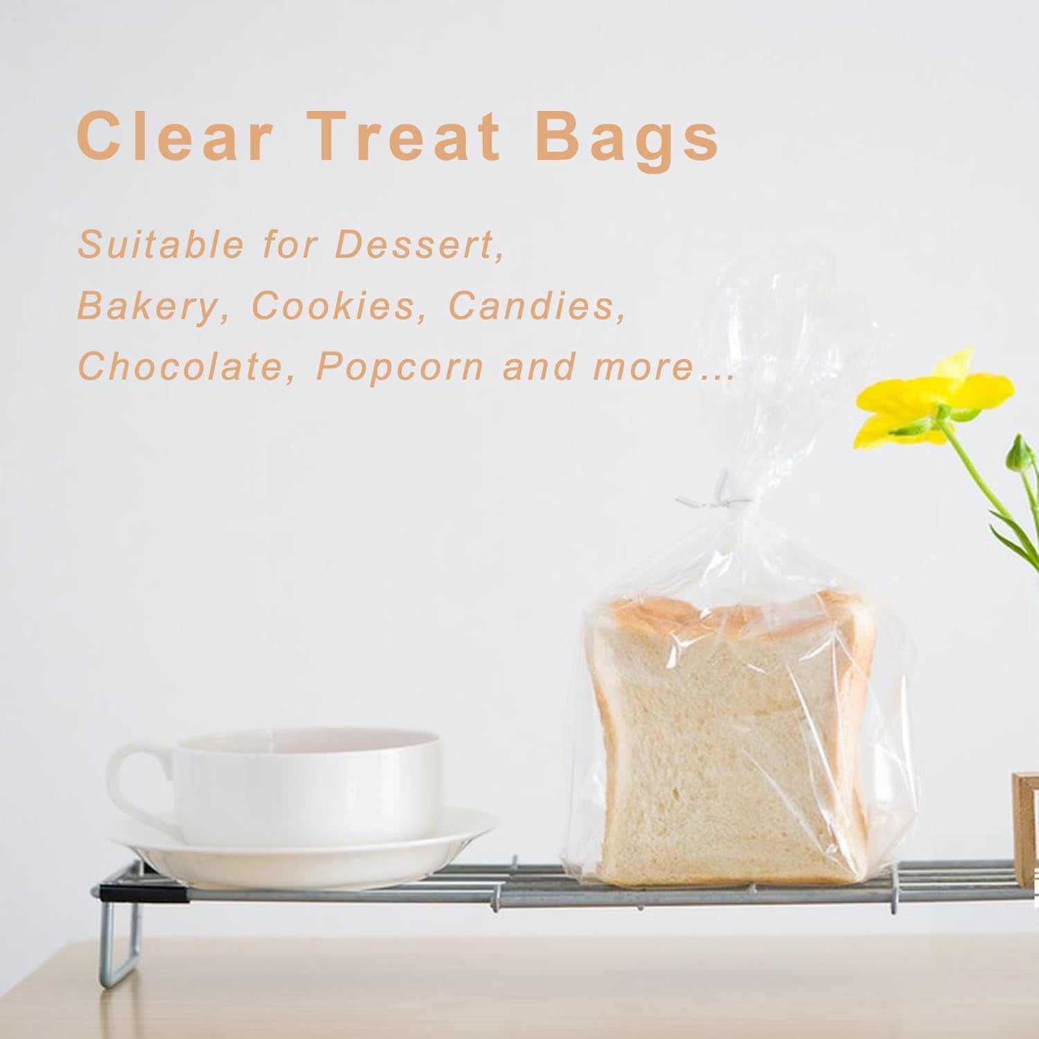 Cello Cellophane Treat Bags, 200 Pcs 4X6 Inches Clear Cellophane Bags with 200 Twist Ties for Gift Wrapping,Packaging Candies,Dessert,Bakery,Party Favors