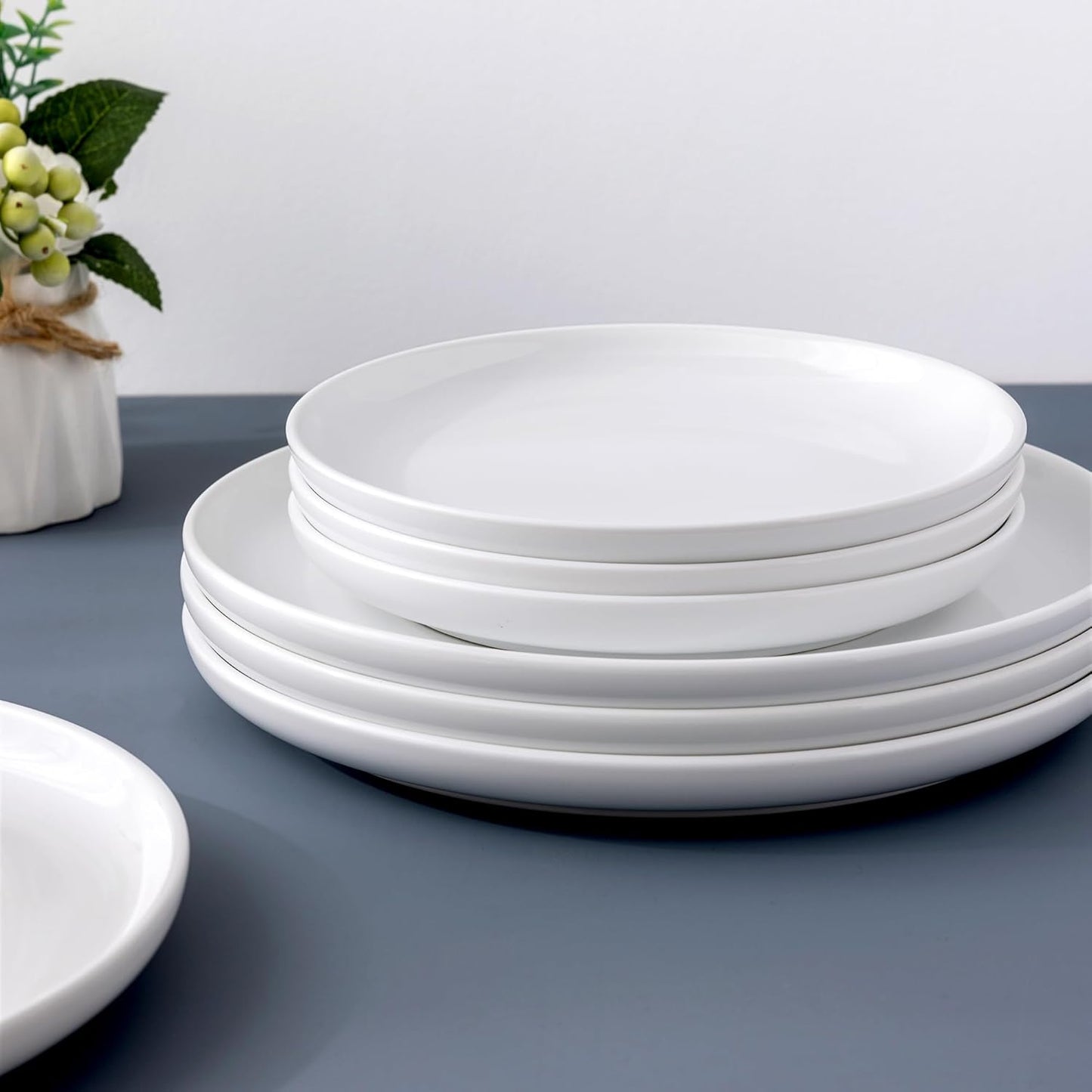 12-Piece Ceramic Dinnerware Set, Stoneware Plates and Bowls, Dishwasher and Microwave Safe, Service for 4 - White