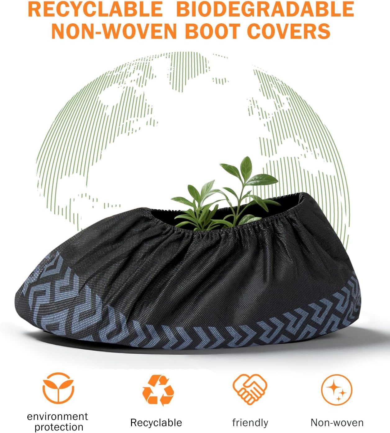 Recycable Shoe Covers Disposable Non-Slip for Indoors - 100Pack(50 Pairs) Thick Breathable Cloth Boot Covers, Large Size Protector Covers Fits up to 10 US Men and 11 US Women Size,Black