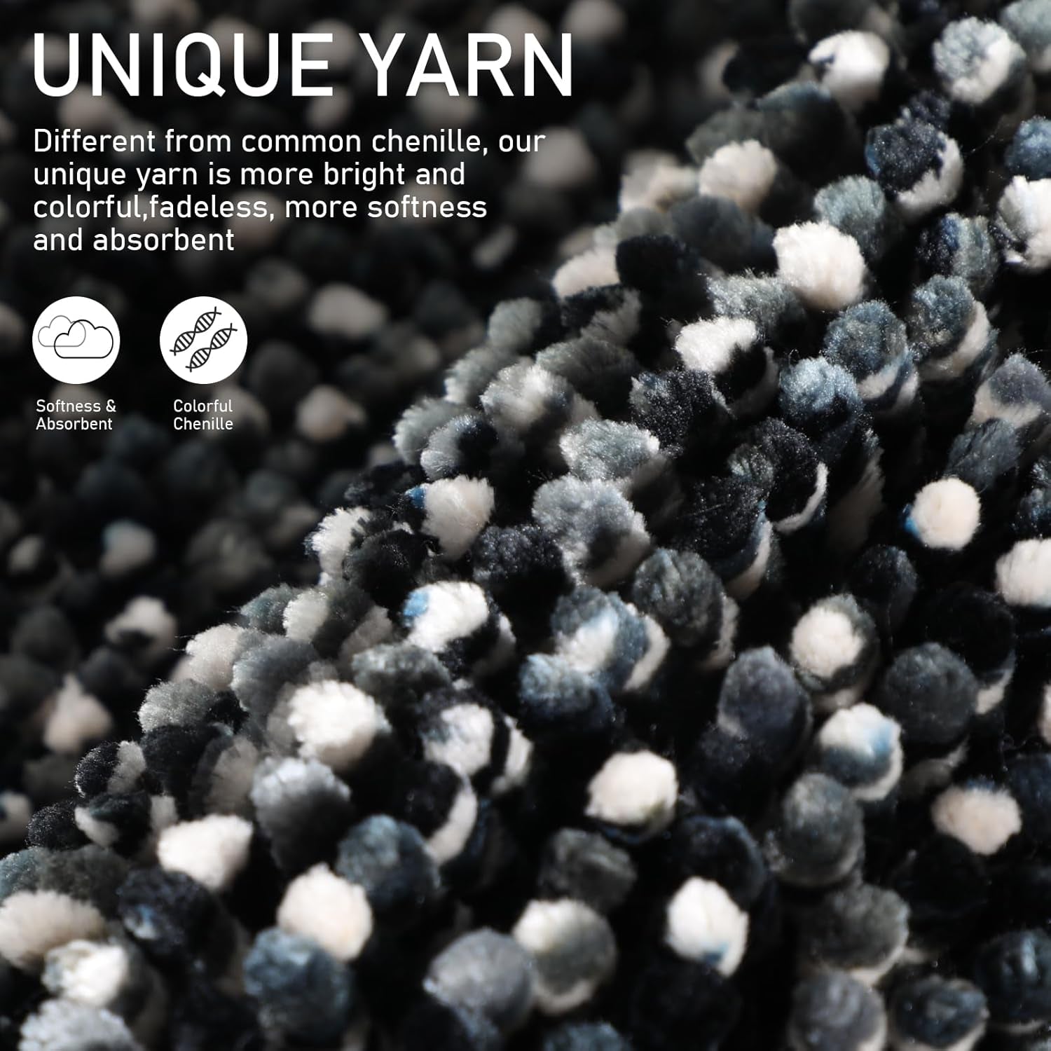 Bath Mats for Bathroom Non Slip, 28X17.5, Extra Soft Chenille Bathroom Rugs, Fluffy Plush Luxury Shower Mat Outside, Water Absorbent, Machine Washable, Black & Dark Gray