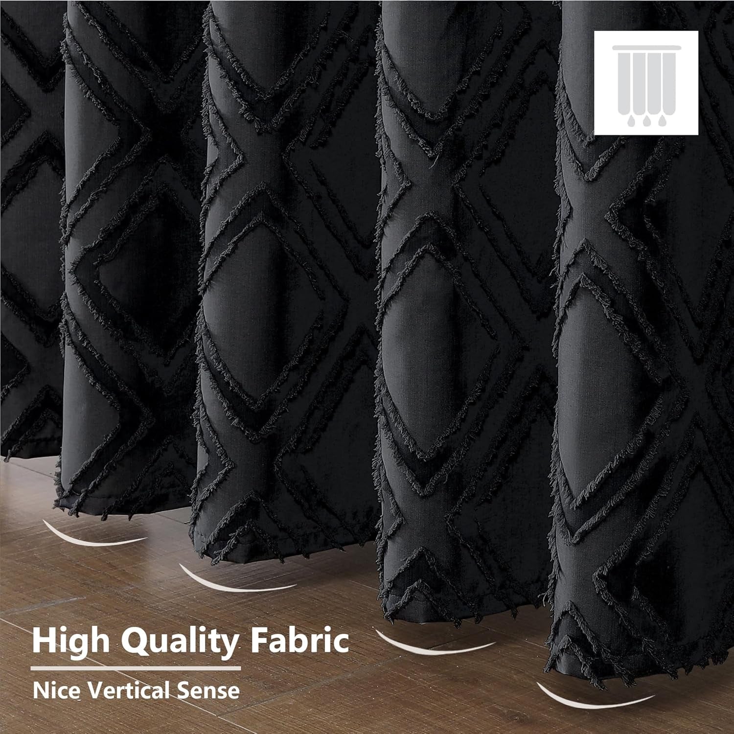 Black Shower Curtain Set for Bathroom, 36 “ Width Stall Small Boho Shower Curtain with 12 Hooks, Soft Lightweight Jacquard Design Fabric Shower Curtain, Machine Washable, Black, 36 W X 72 L