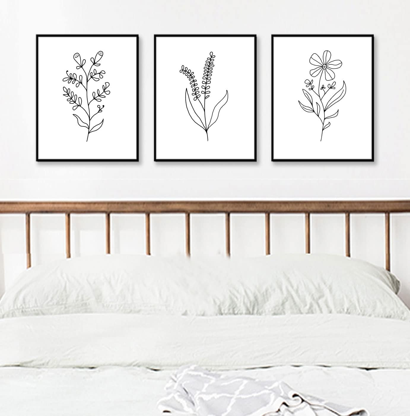 Minimal Line Botanical Prints, Flower Line Art Prints, Set of 3, Gallery Wall Art, Botanical Prints, Wild Flowers Art, Floral Line Art, Minimal Floral Decor, 11X14Inch Unframed