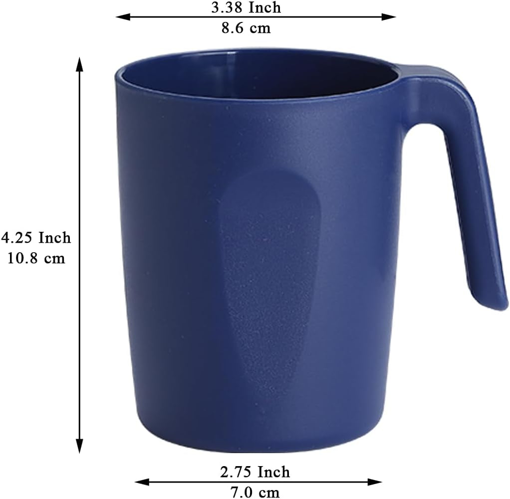 Set of 8 Blue Plastic Coffee Mugs with Handles, 15 Oz Reusable Cups for Home, Garden, Picnic, Camping, and Outdoor Use