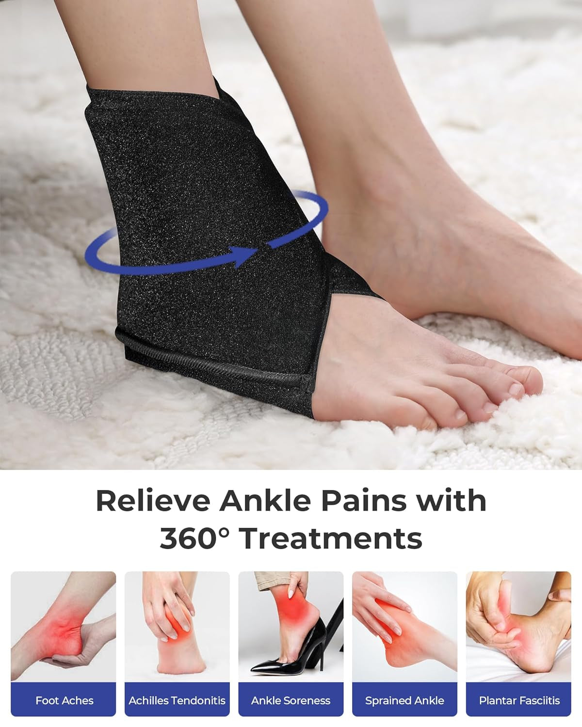 Ankle Ice Pack Wrap for Swelling, Plantar Fasciitis, Planters Facetious Relief, Reusable Ankle Brace Ice Pack, Cold Therapy Sock Compression for Achilles Tendonitis, Sore Feet, Foot & Heel