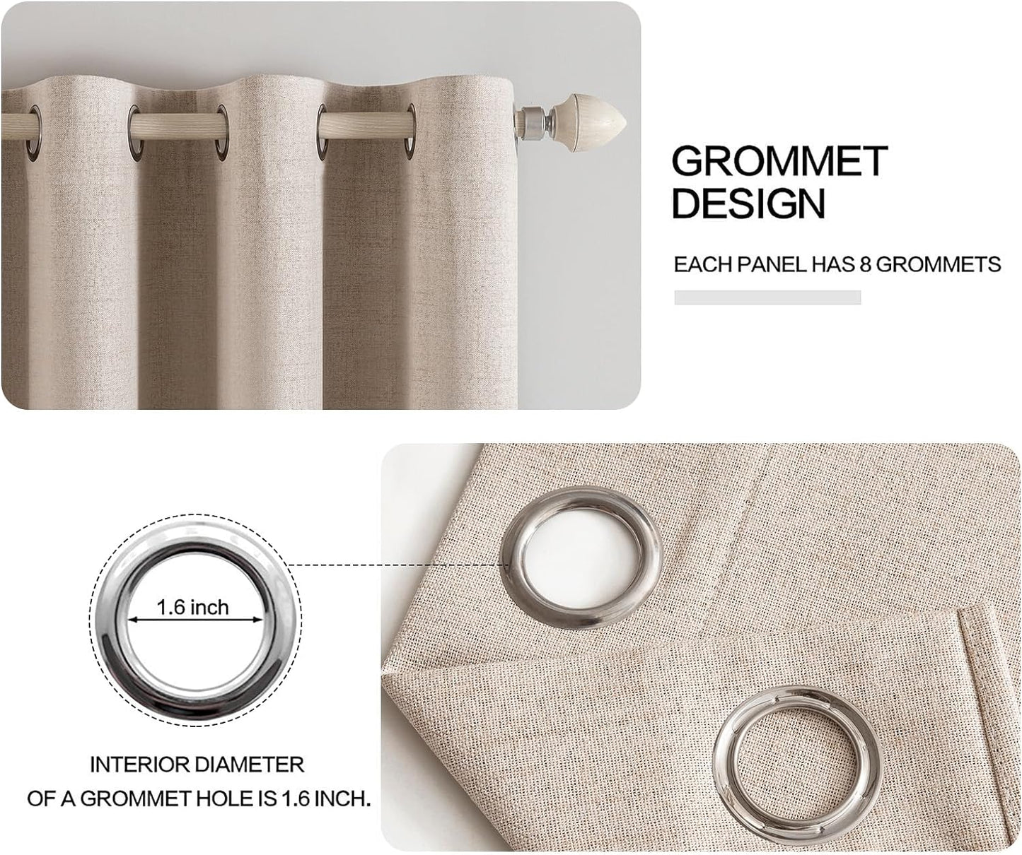 Premium Blackout Linen Textured Curtains - Solid Thermal Insulated Natural Beige Grommet Room Darkening Drapes for Bedroom, Living Room, and Nursery - 52 x 84 Inch (Set of 2 Panels)