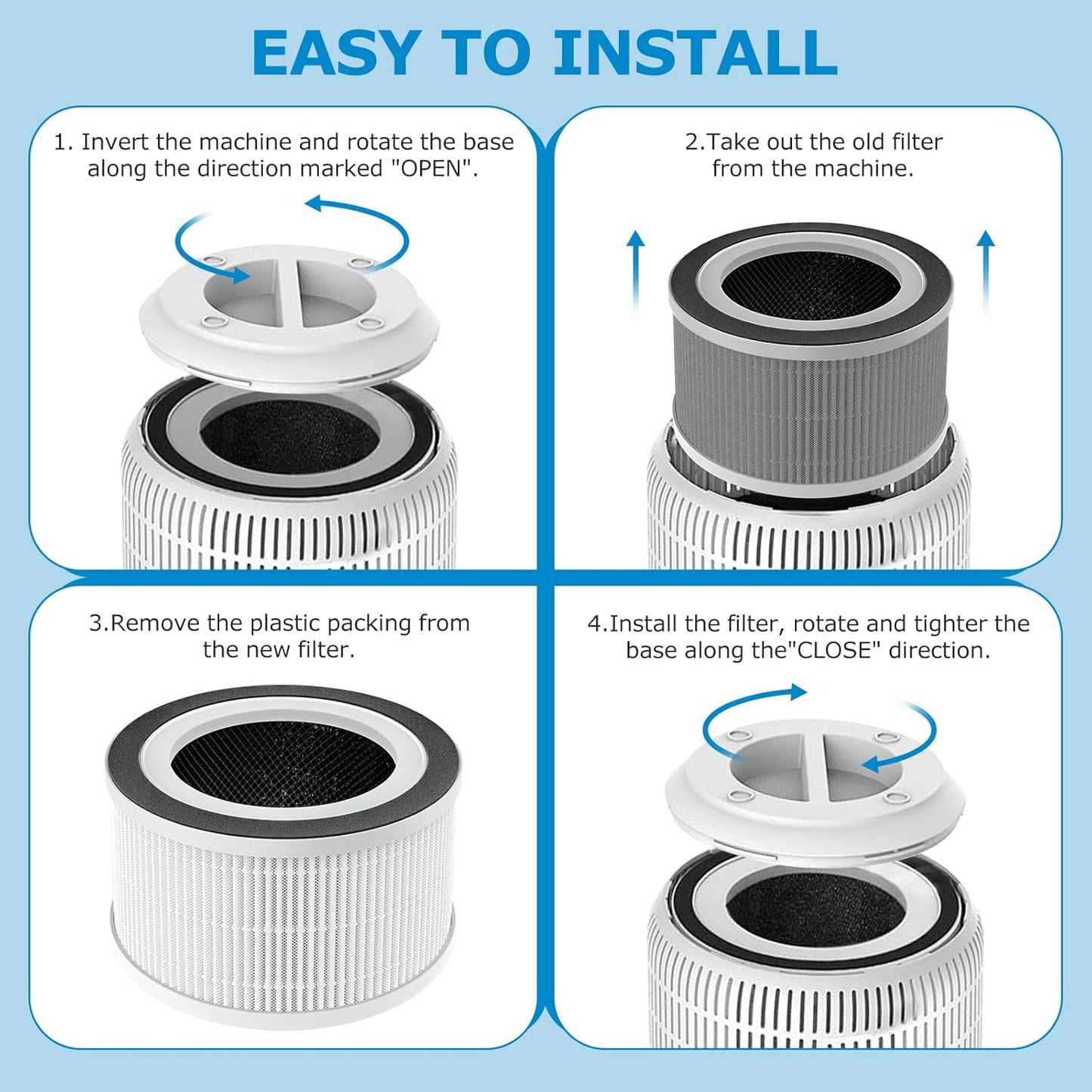 2-Pack Replacement Filter for Afloia Fillo, Halo, and Mooka Allo Air Purifiers with 3-in-1 HEPA Filtration