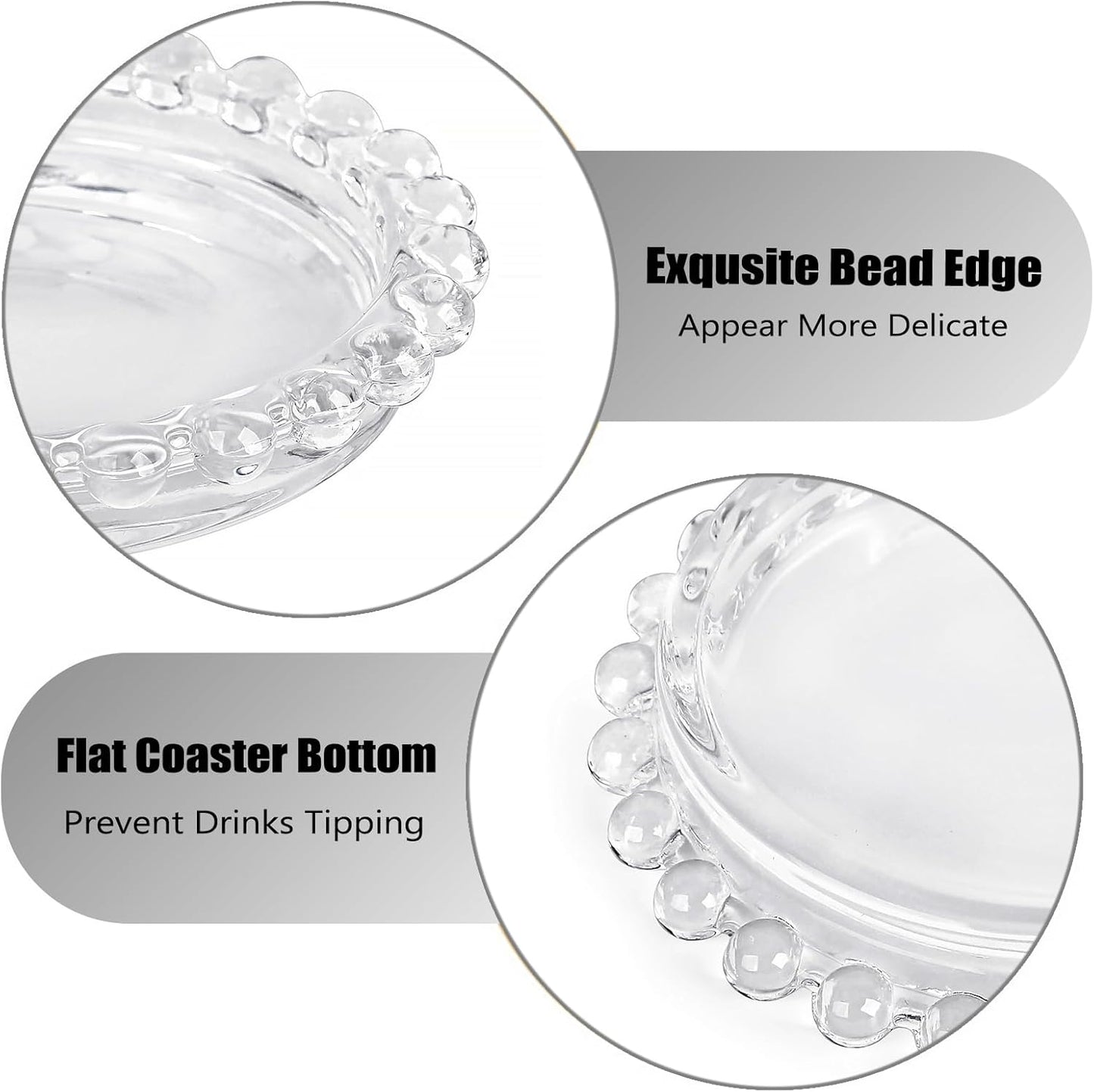 Modern Clear Glass Coaster Set - 5-Piece Round Coasters with Beaded Edge for Drinks, Ideal for Coffee Table Decor in Office, Kitchen, Bar, Dining Room, Living Room, and Patio (Clear)