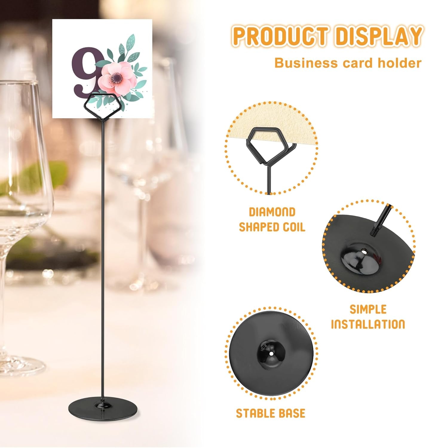 16PK Table Number Holders 12 Inches Place Card Holder Metal Table Card Holders, Picture Holders for Tables, Card Holder Stand for Wedding Décor - Black Sign Holder