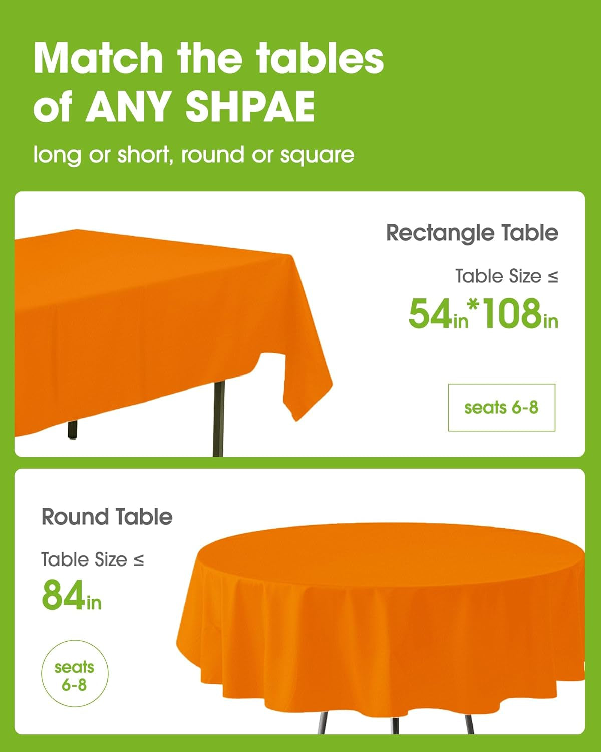 Plastic Table Cloth Disposable 20 Pack, 54 X 108 Inch Table Cloths, Halloween Party, Thanksgiving Decorations, Harvest, Fall Tablecloths, Rectangle Tables, Leakproof & Sturdy, Orange