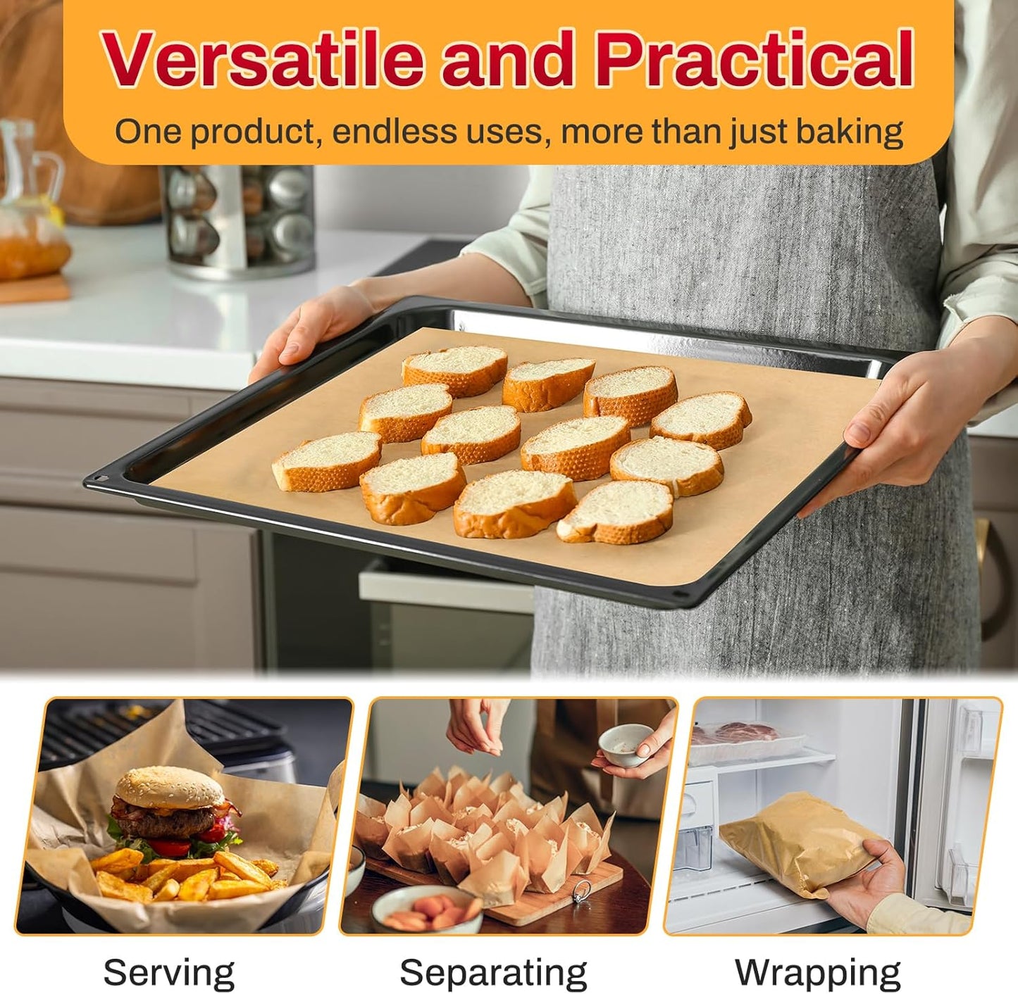 200Pcs 12X16 Inch Unbleached Parchment Paper Sheets for Baking, Pre-Cut, Non-Stick Parchment Paper for Baking, Cooking, Grilling, Air Fryer, Half Sheet Baking Sheets for Baking Cookies, Cooking, Oven
