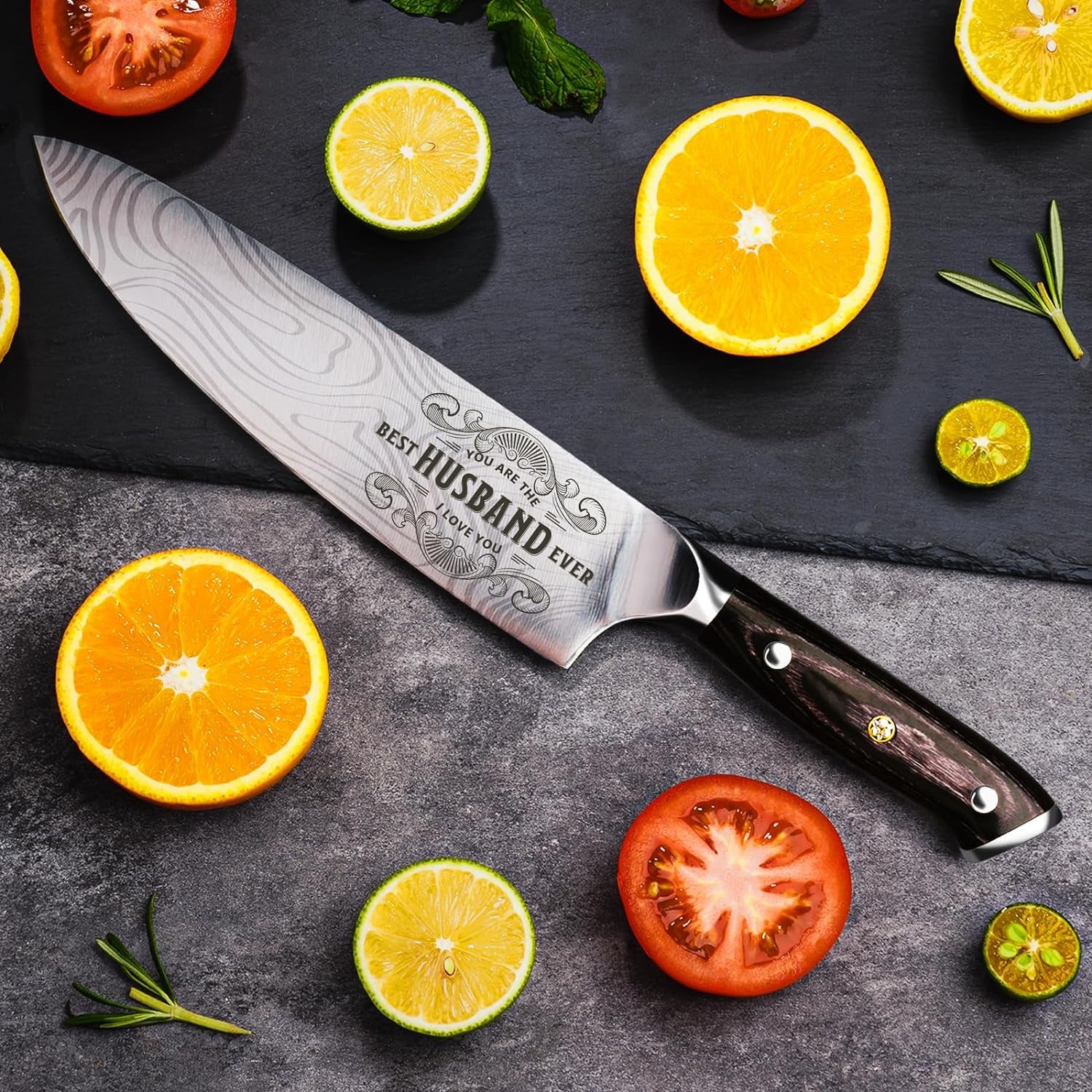 Anniversary Men Gifts for Him Husband, 8 Inch Professional German Stainless Steel 1.41 Chef Knife, Engraved Best Husband Ever Knife Gift, Christmas Anniversary Birthday Gifts for Men Husband