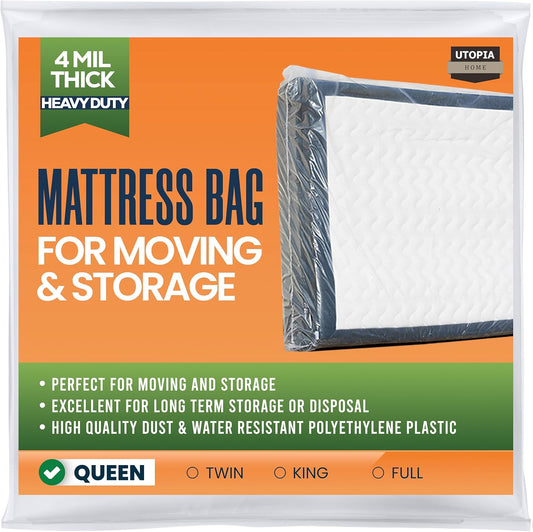 Queen Size Mattress Bag for Moving, 4 Mil Heavy Duty Plastic Storage Bag, Mattress Encasement Cover Fits Mattresses up to 14 Inches