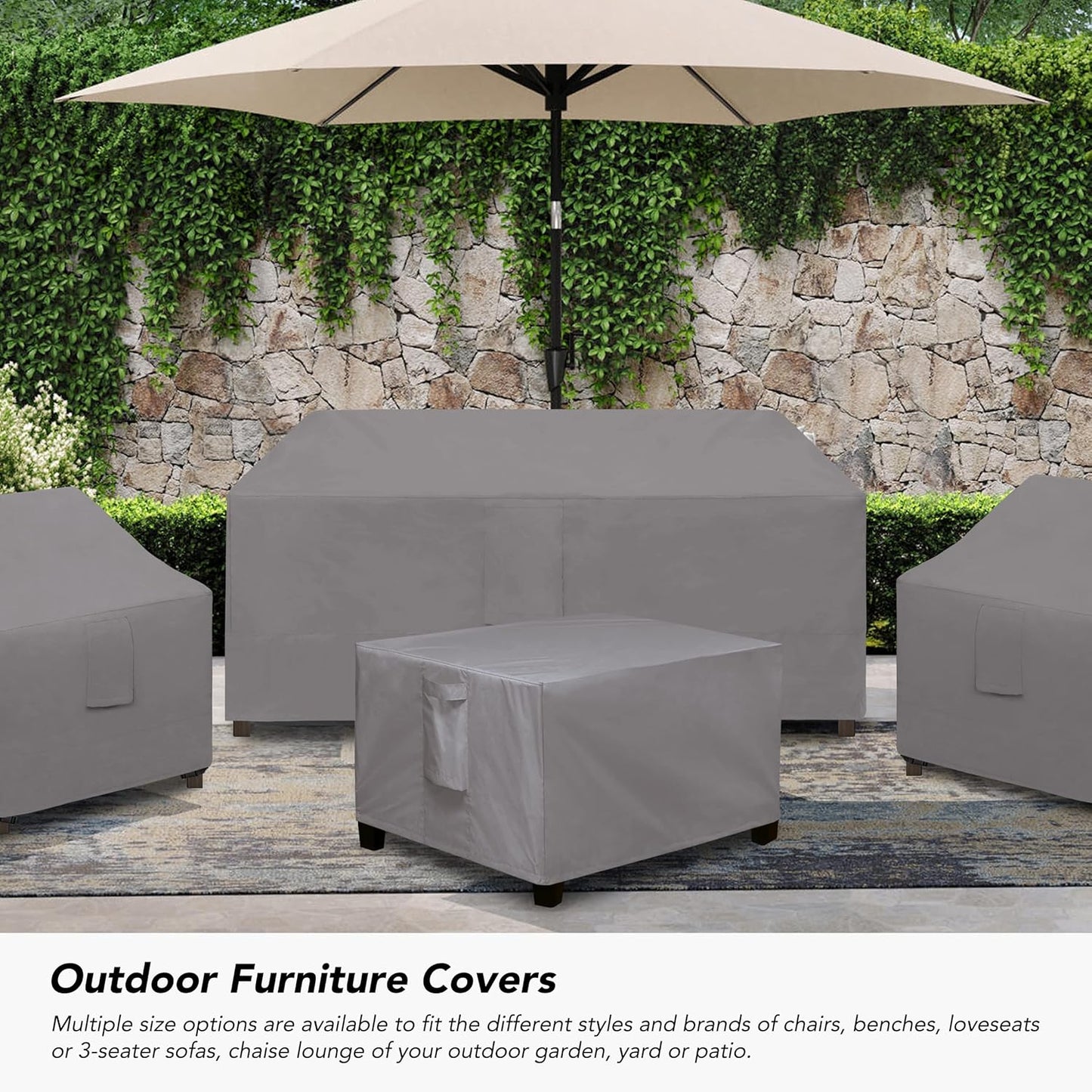 Square Patio Ottoman Cover, Waterproof Outdoor Ottoman Cover, Fade Resistant Patio Side Table Cover, Durable Outdoor Furniture Covers with Sealed Seam (25"X25"X17", Grey)