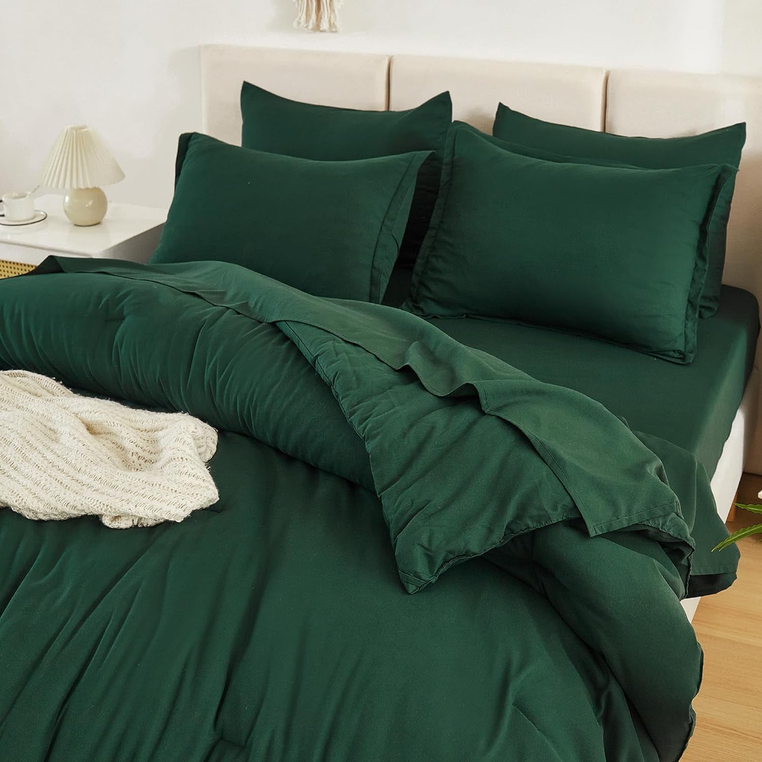 King Size Comforter Set Dark Emerald Green - 7 Pieces Bed in a Bag King Bedding Comforter Sets, Solid Lightweight Bed Set with Comforter, Sheets, Pillowcases & Shams