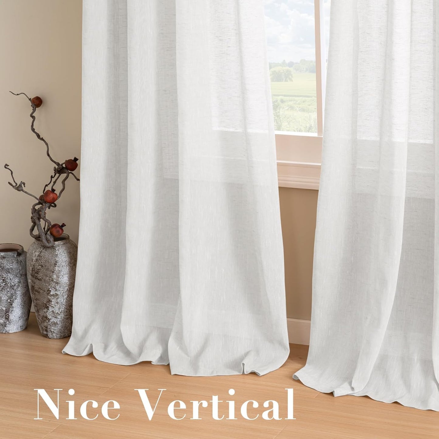 White Sheer Linen Curtains for Living Room 84 Inches Long Bedroom Curtains 2 Panel Sets Grommet Semi Sheer Elegant Soft Light Filter Window Treatments Curtain, White