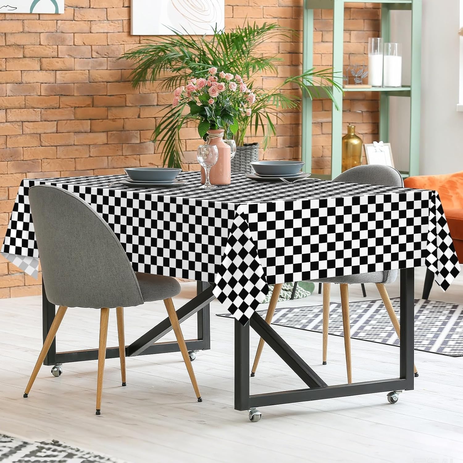 2 Pack Checkered Tablecloth, 54 X 108 Inches Black and White Gingham Tablecloths Plastic Table Cloth Disposable Picnic Tablecovers for Rectangle Table