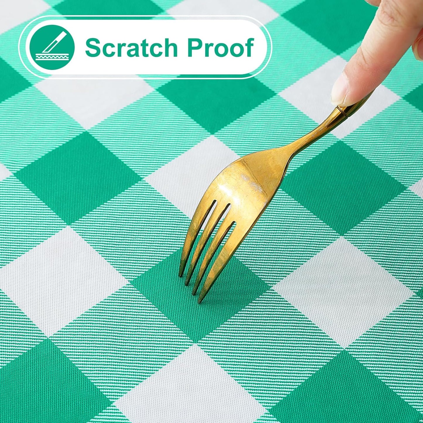 Rectangle Waterproof Vinyl Table Cloth, Buffalo Flannel Backed Tablecloth, Wipeable Plastic Table Cover for Dinner, Kitchen, Outdoor (60" X 84", Green and White)