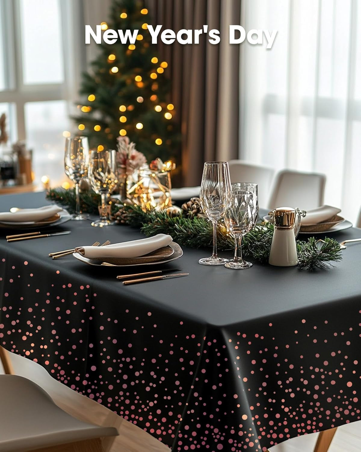 Plastic Table Cloth Disposable 10 Pack, 54 X 108 Inch Table Cloths, Graduation Decorations of 2025, Graduation Tablecloths, Rectangle, Plastic Cover, Leakproof & Sturdy, Black and Rose Gold