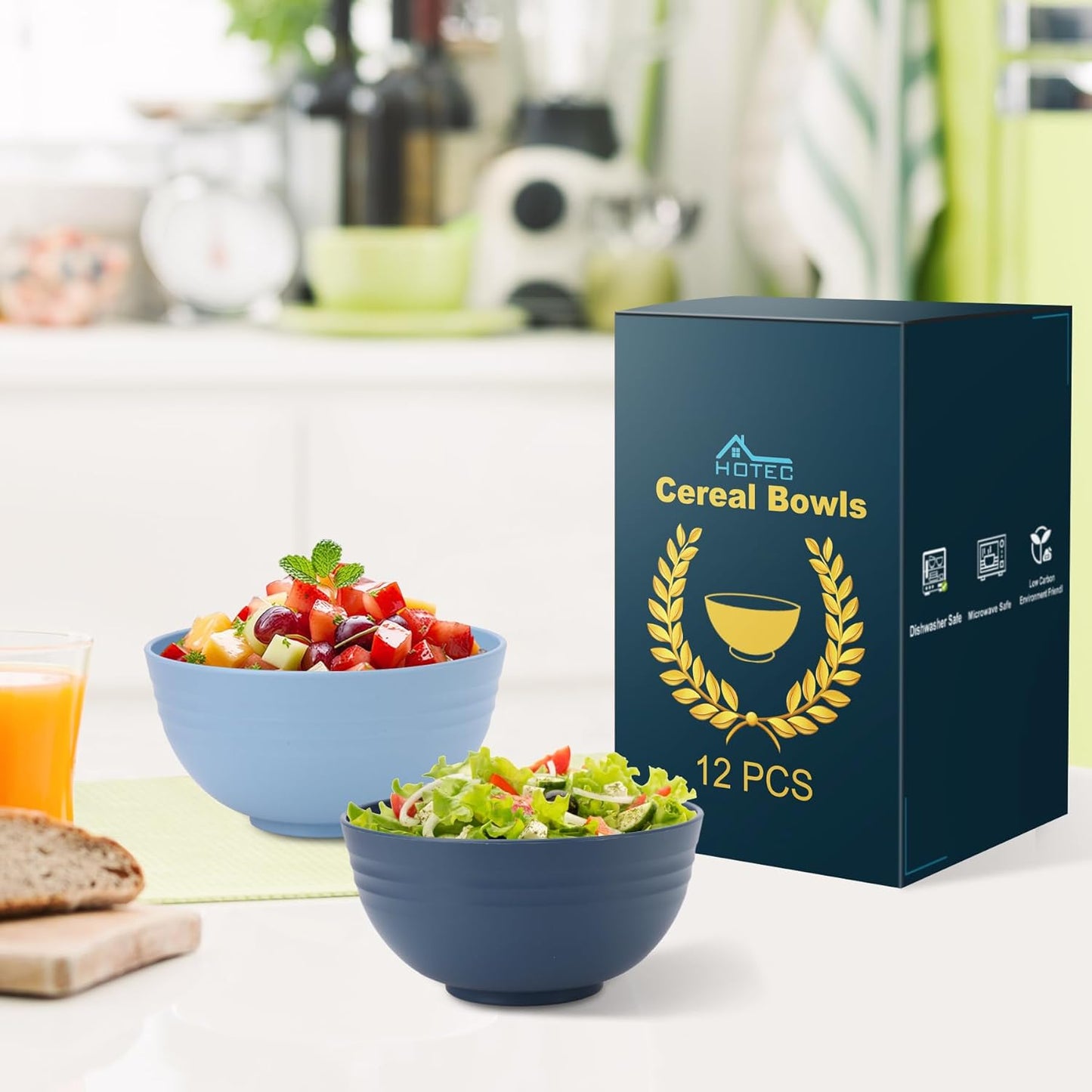 12-PACK BPA Free Unbreakable Plastic Cereal Bowls - Microwave & Dishwasher Safe Soup Salad Camping Bowls, 26OZ, Multicolor