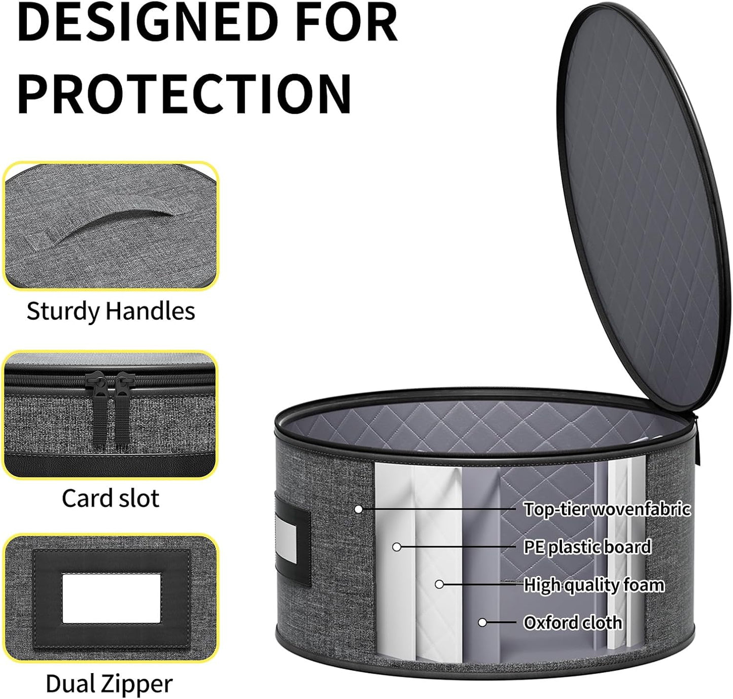 China Storage Containers - 6 Piece Set Hard Shell Box for Moving Dishes, Plate, Dinnerware, Mugs, Silverware, Saucers Quilted Organizer Dividers for Packing Fine, Grey