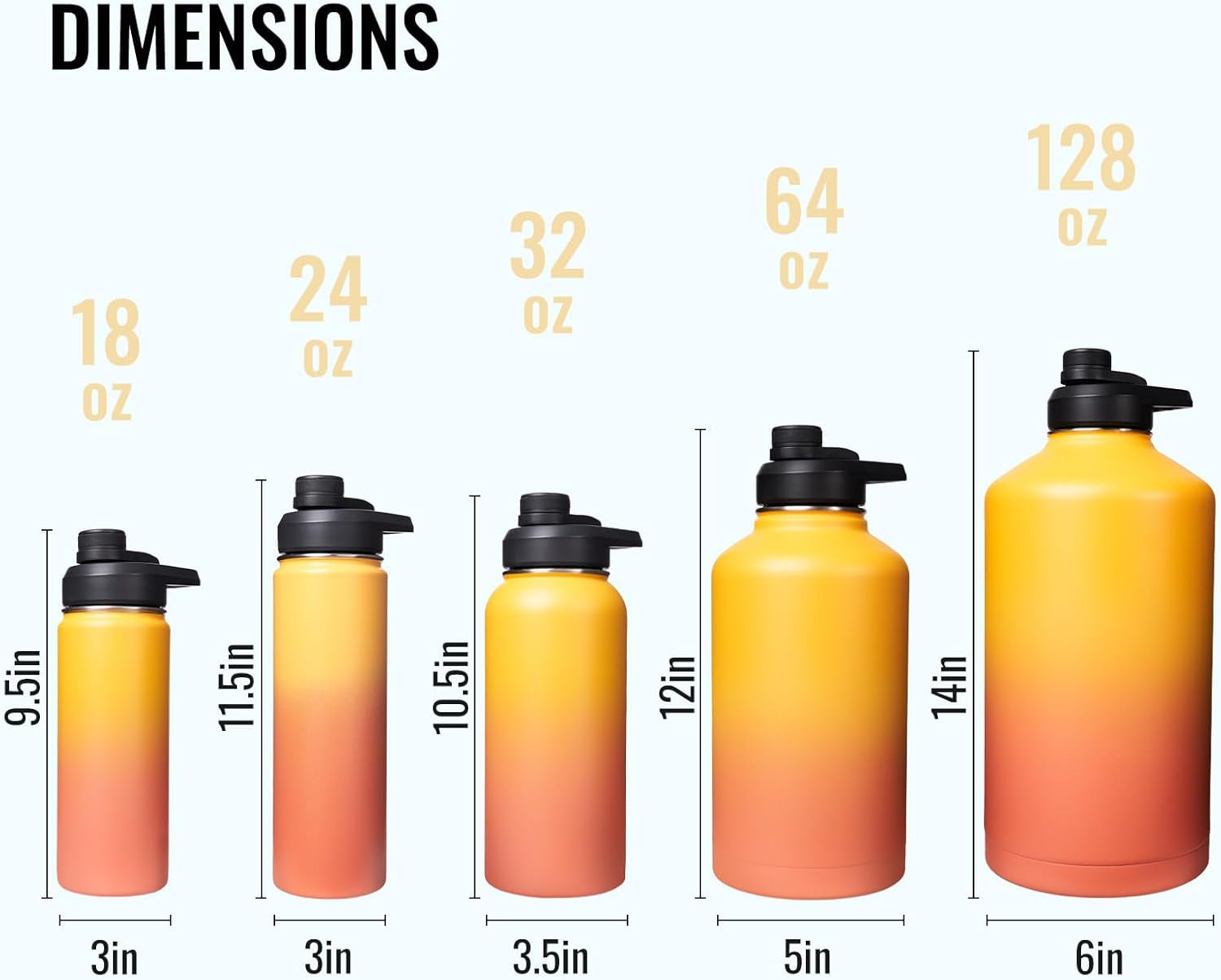 18 Oz Insulated Water Bottle with Handle, 304 Stainless Steel Water Bottles with Wide Mouth, Double Wall Vacuum Sports Water Bottle, BPA Free, Keep Cold and Hot, Yellow&Orange