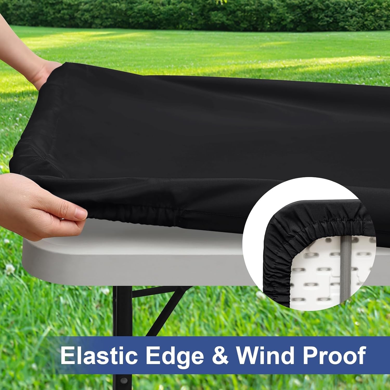 2 Pack Rectangle Table Cloth, Elastic Fitted Fabric Tablecloth Fits for 5 Foot Folding Tables, Washable Table Cover for Picnic, Camping, Indoor & Outdoor (Black, 30" X 60")